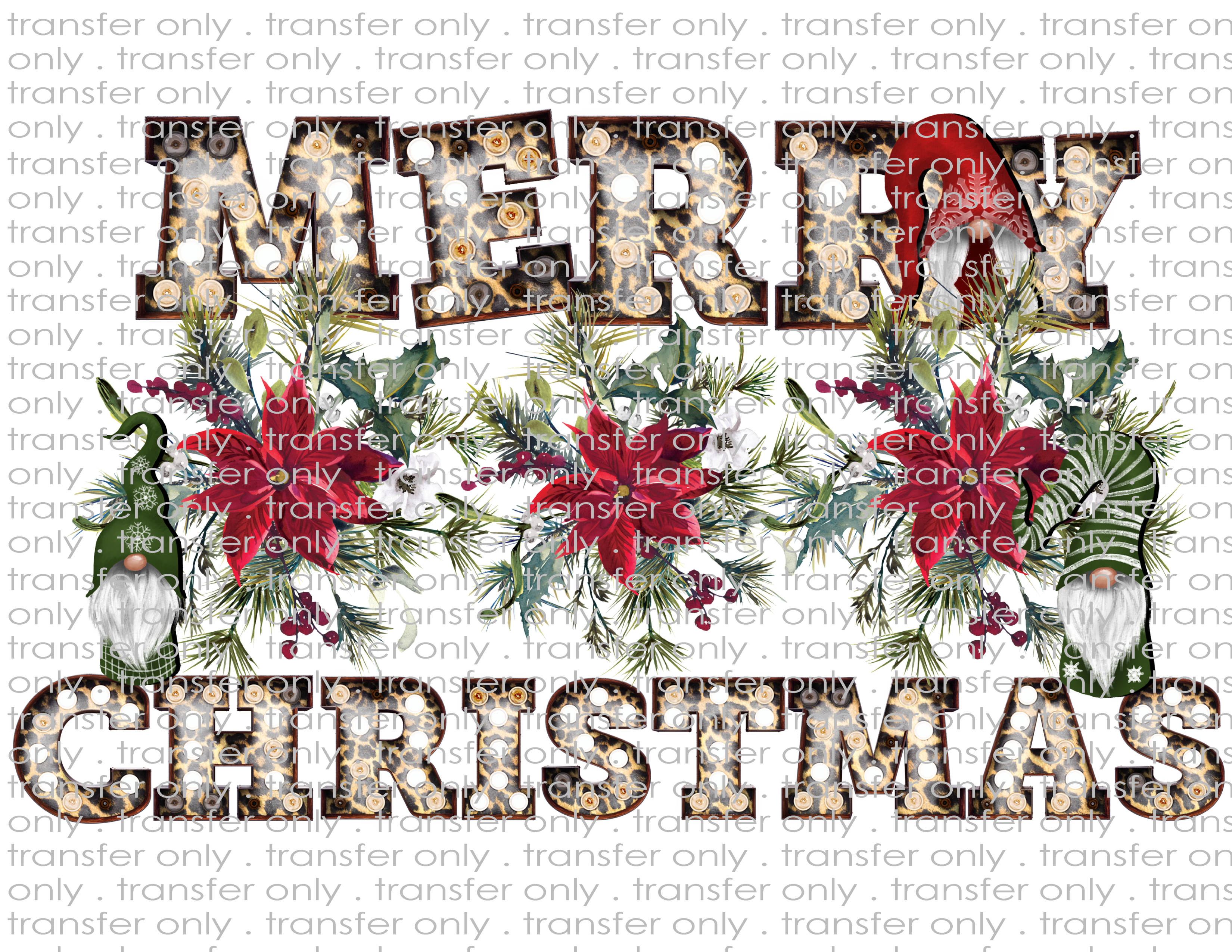 Leopard Merry Christmas Gnomes - Waterslide, Sublimation Transfers