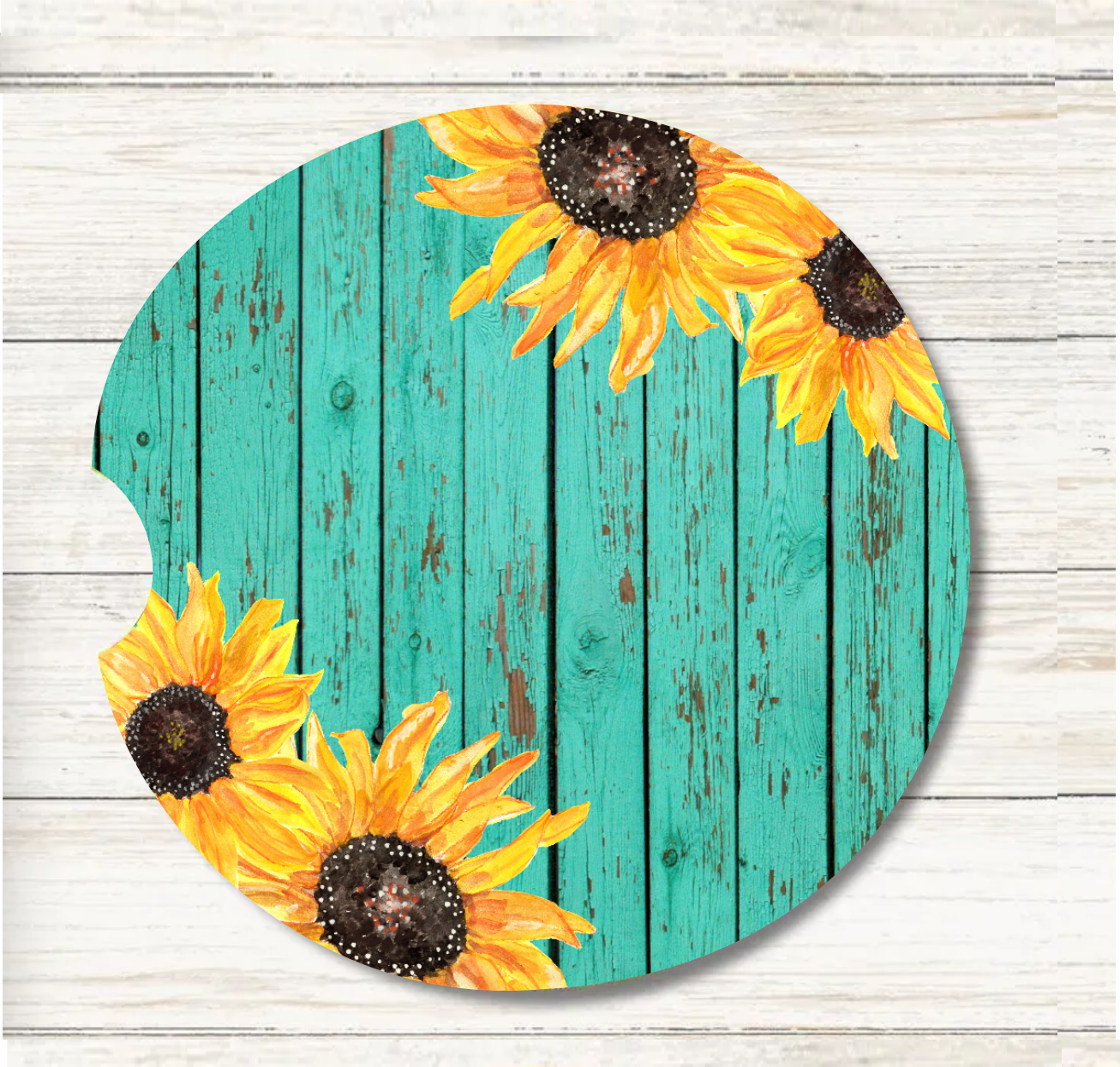 Turquoise & Sunflowers - Car Coaster & Keychain Transfer