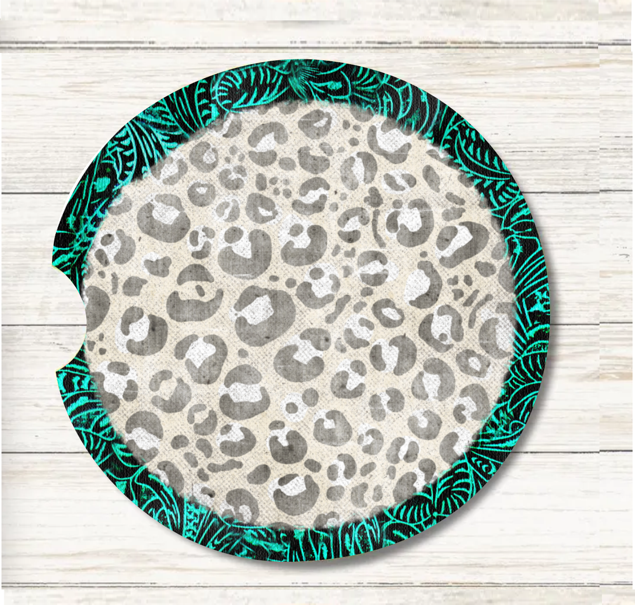 Leopard & Teal - Car Coaster & Keychain Transfer