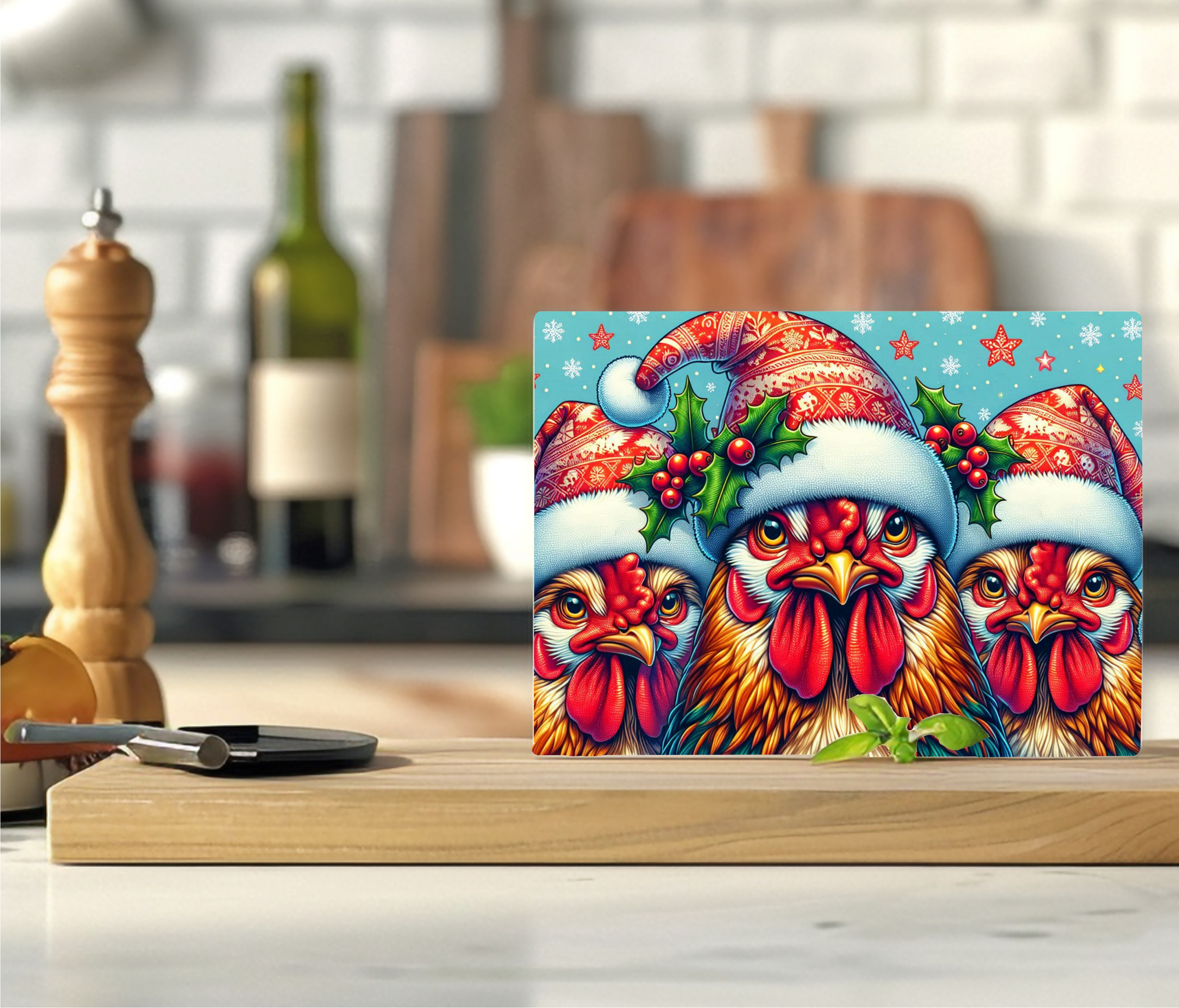Santa Roosters - Cutting Board - Sublimation Transfer