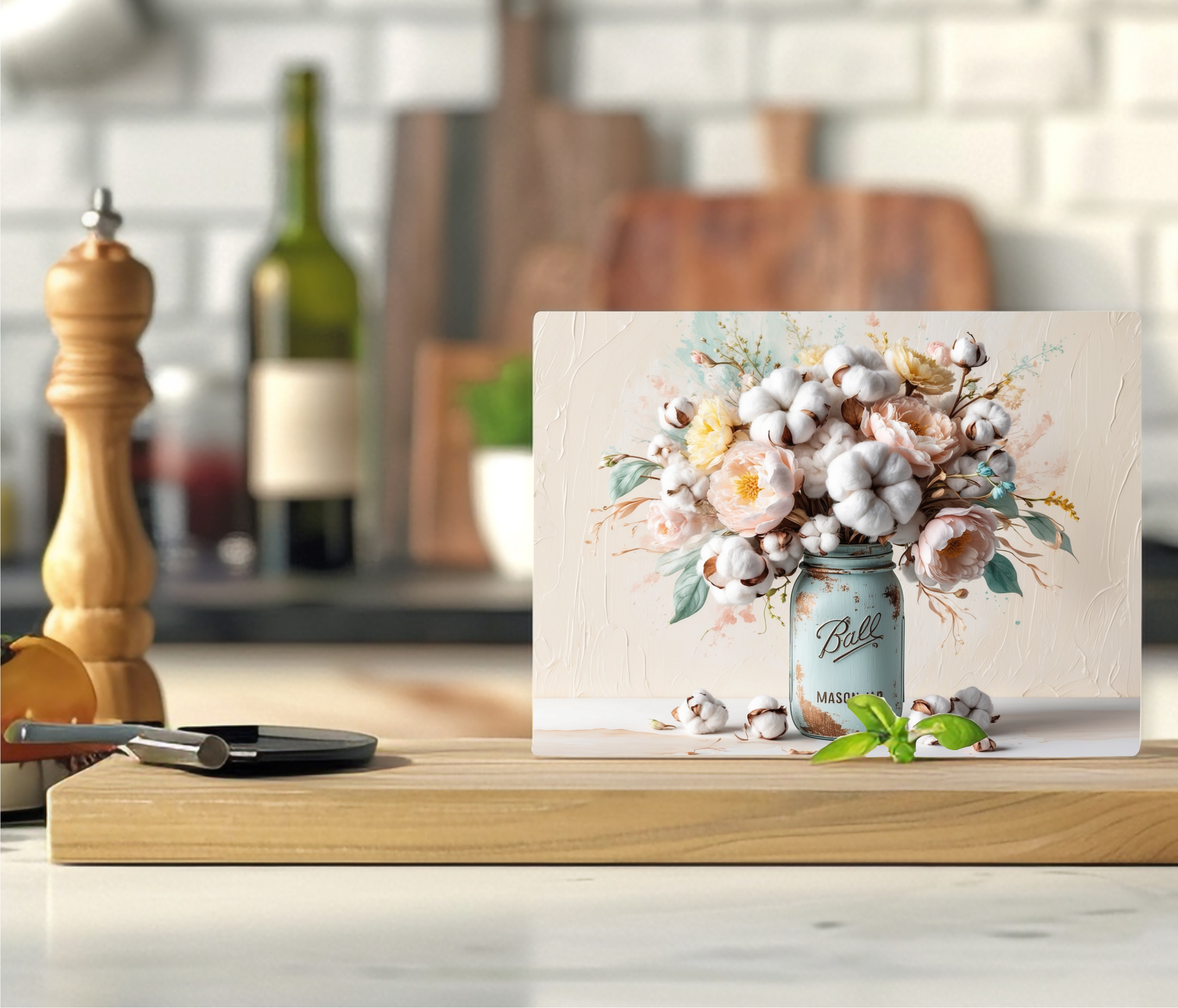 Farmhouse Cotton Jar - Cutting Board - Sublimation Transfer