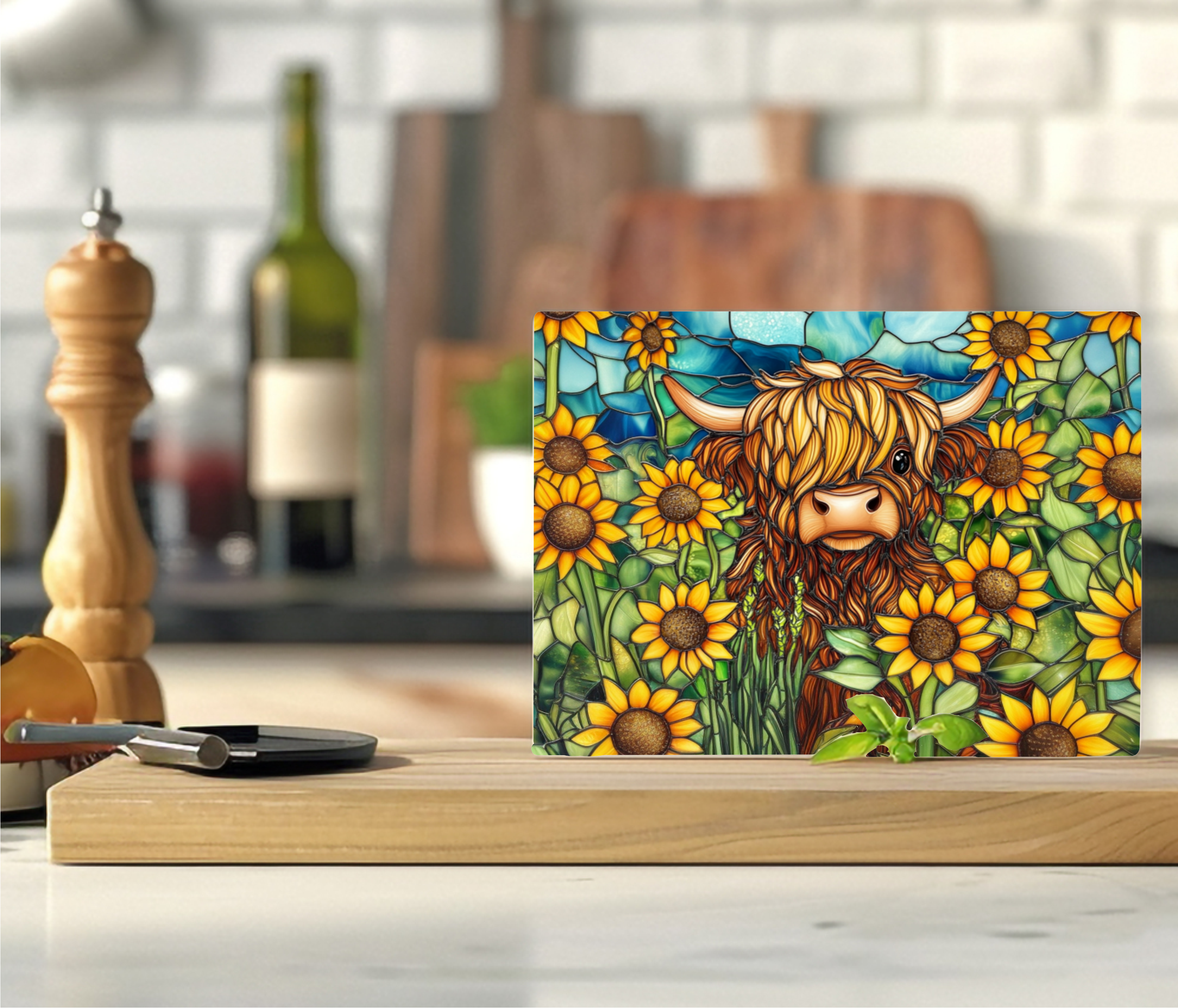 Stained Glass Effect Cow - Cutting Board - Sublimation Transfer