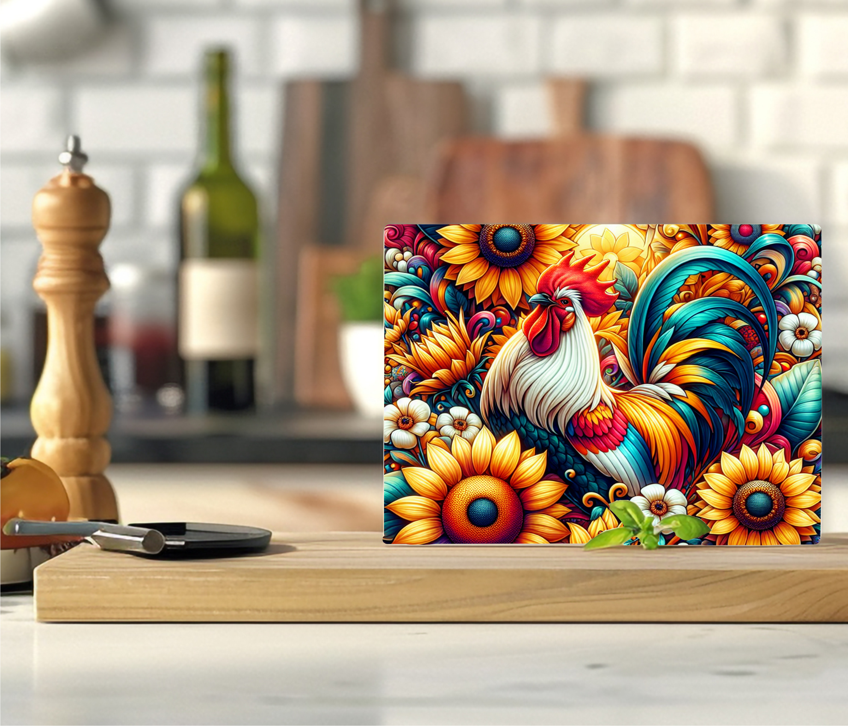 Vibrant Rooster - Cutting Board - Sublimation Transfer