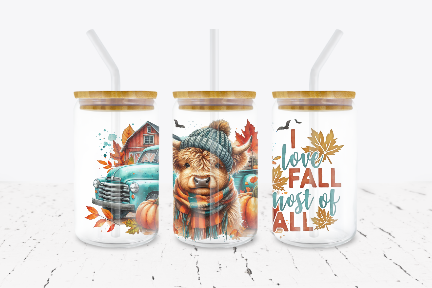 I Love Fall Most Of All - 16 oz Libbey Glass Can Wrap
