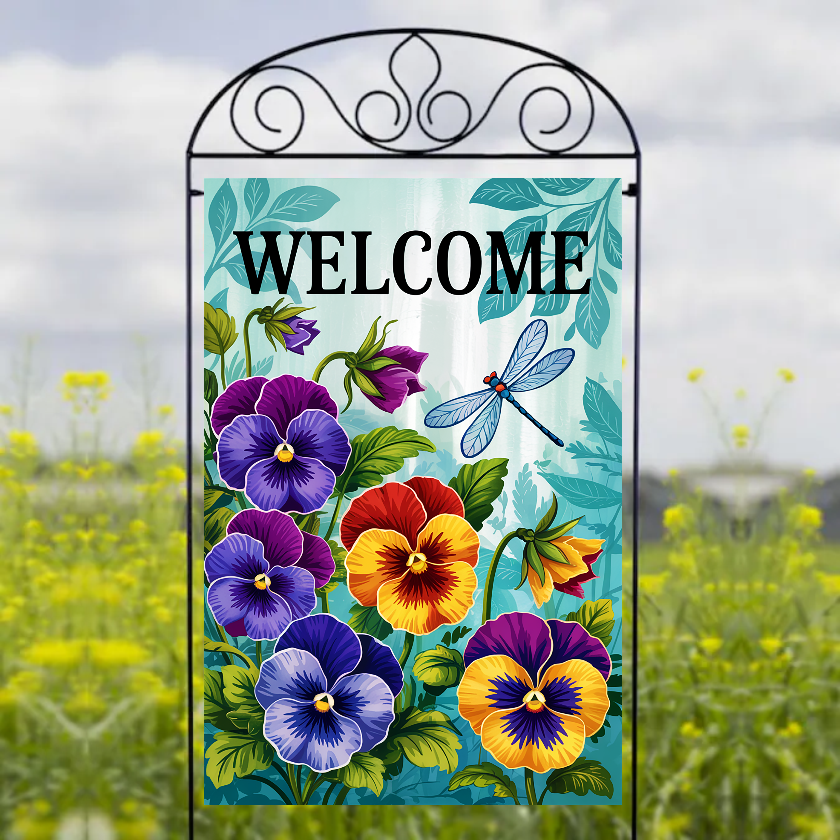 Welcome Floral & Dragonfly - Garden Flag Sublimation Transfers