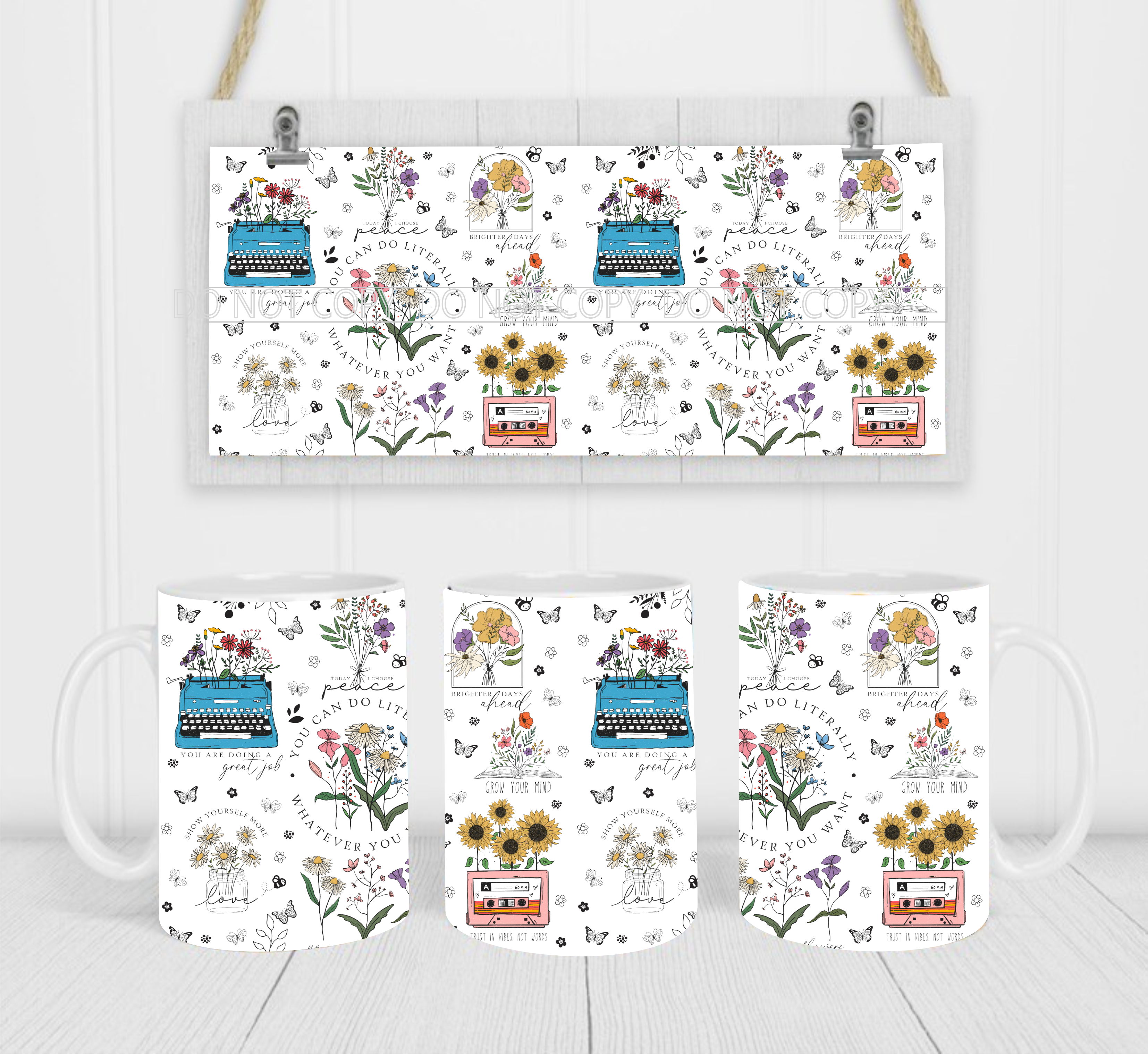 Positive Vibes - Coffee Mug Wrap - Sublimation Transfers