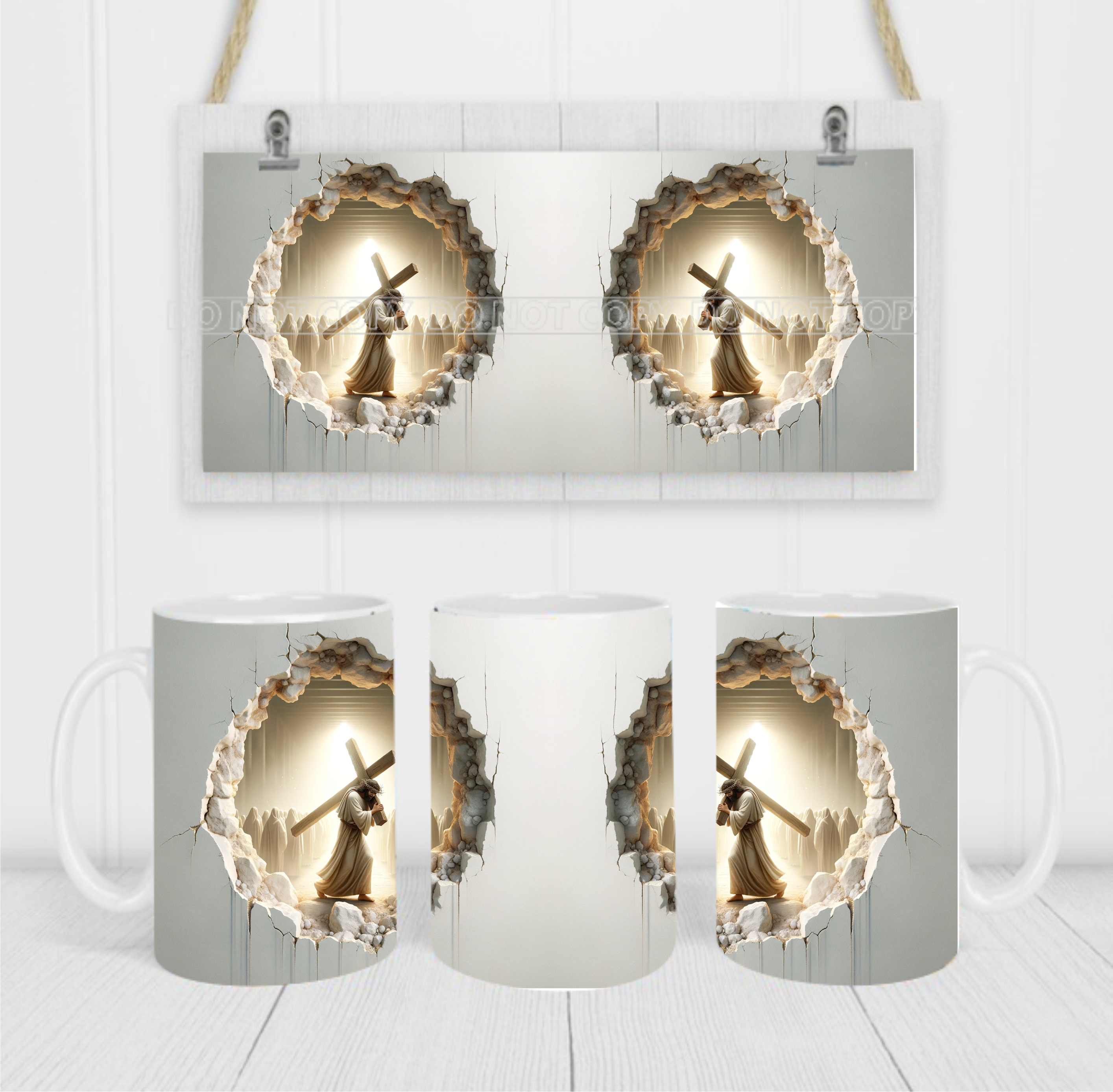 Jesus Bearing Cross - Coffee Mug Wrap - Sublimation Transfers