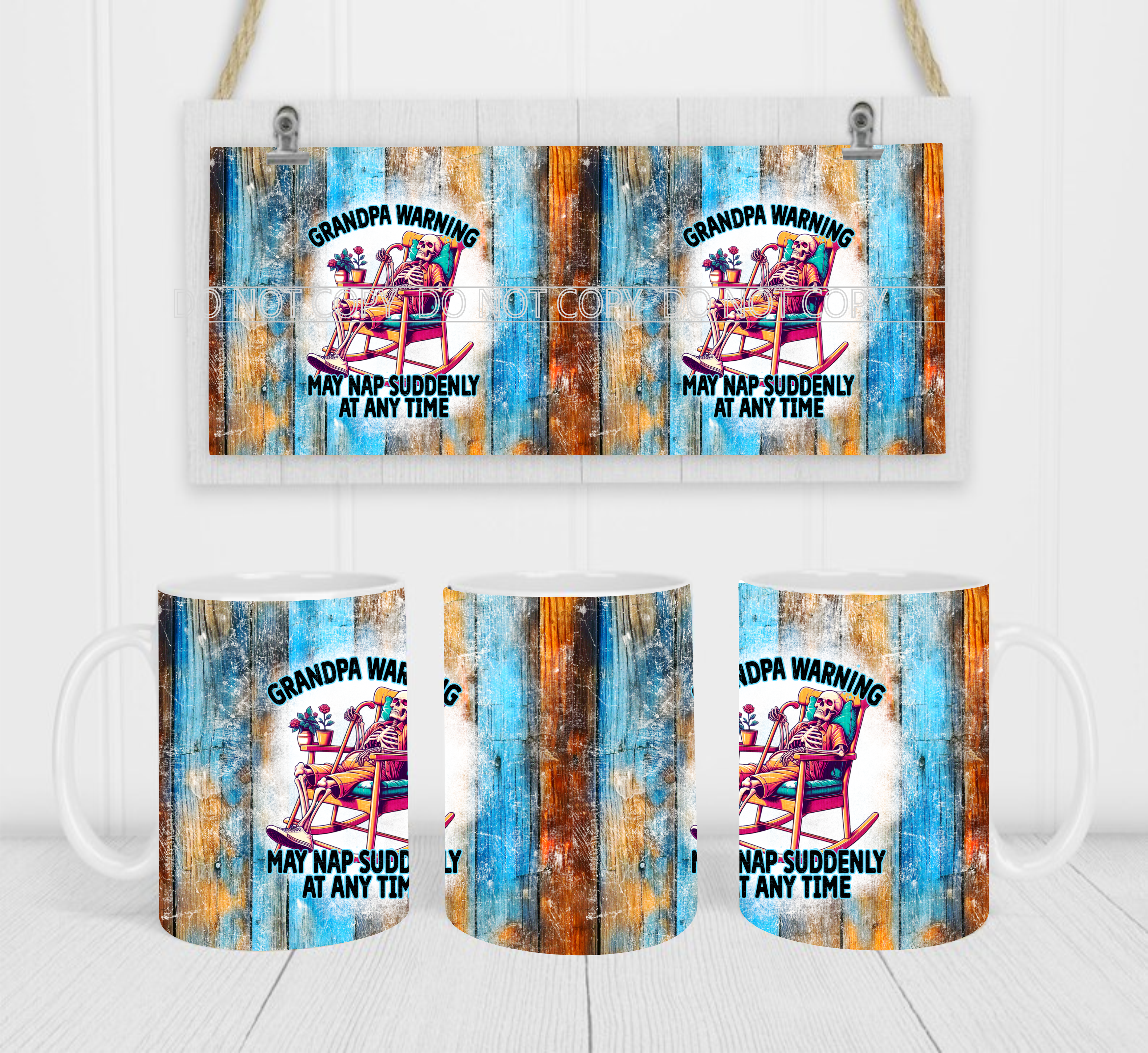 Grandpa Warning, May Nap At Any Time - Coffee Mug Wrap - Sublimation Transfers