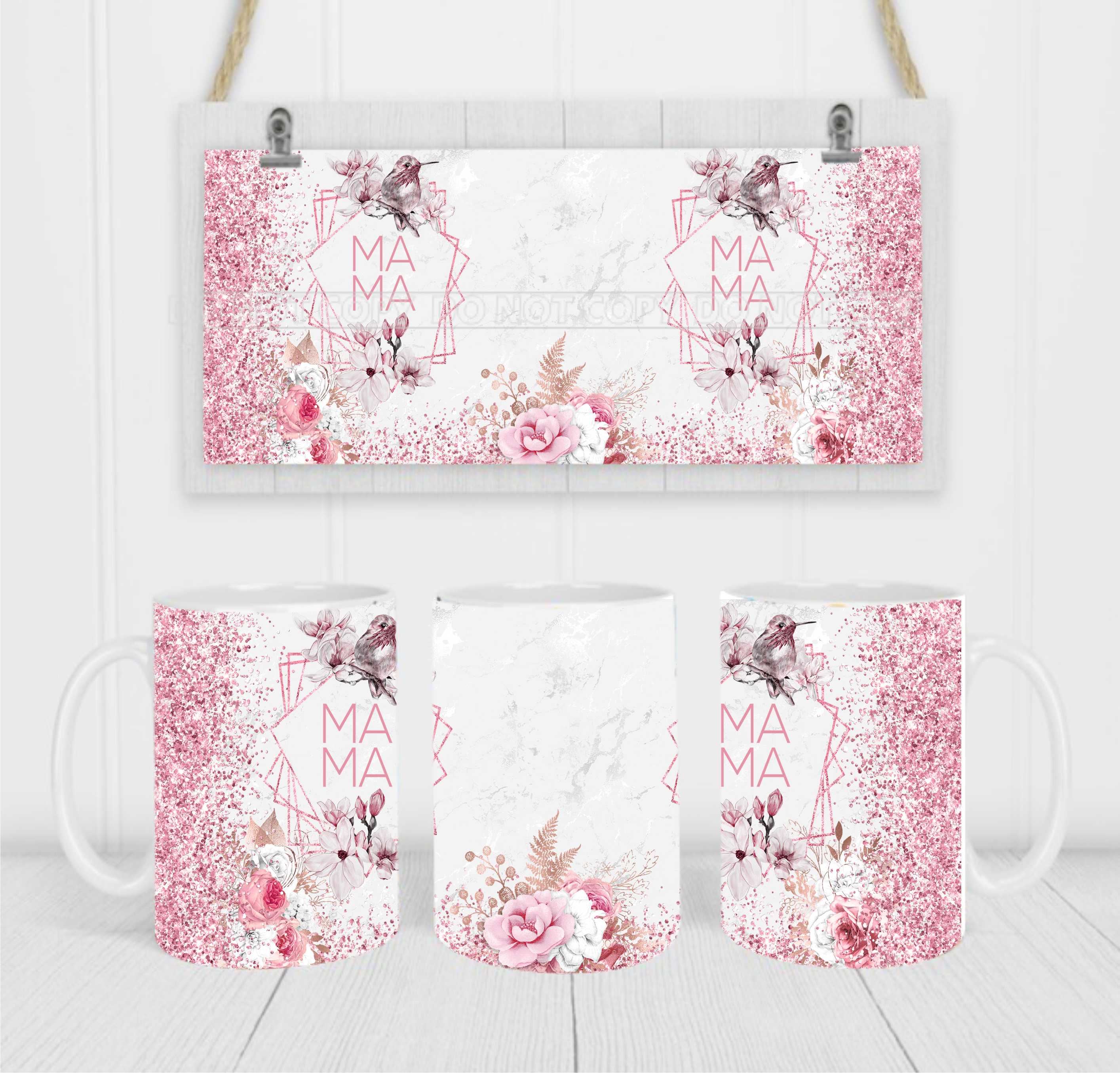 Mama & Faux Marble - Coffee Mug Wrap - Sublimation Transfers
