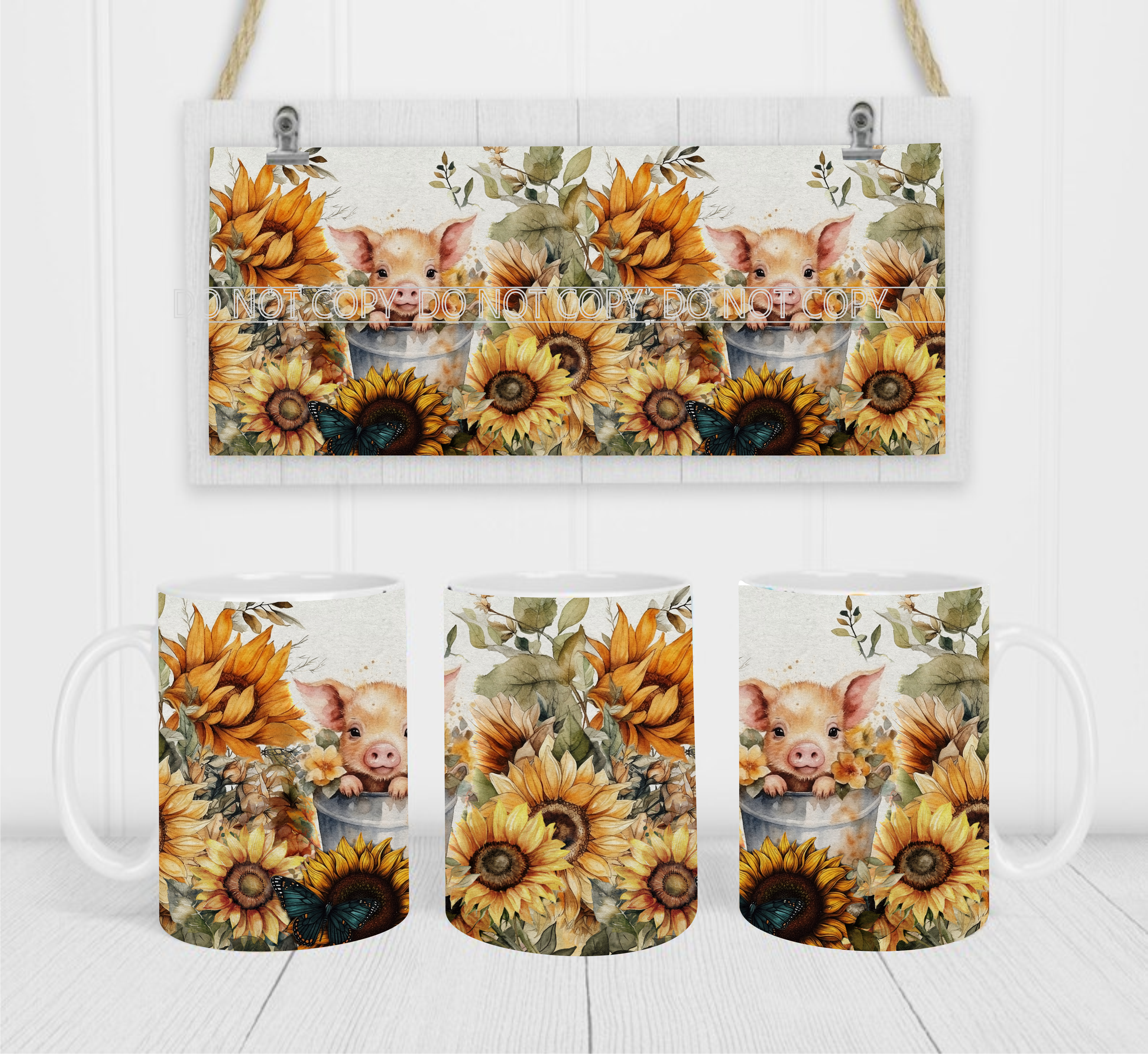 Country Pig In Bucket - Coffee Mug Wrap - Sublimation Transfers