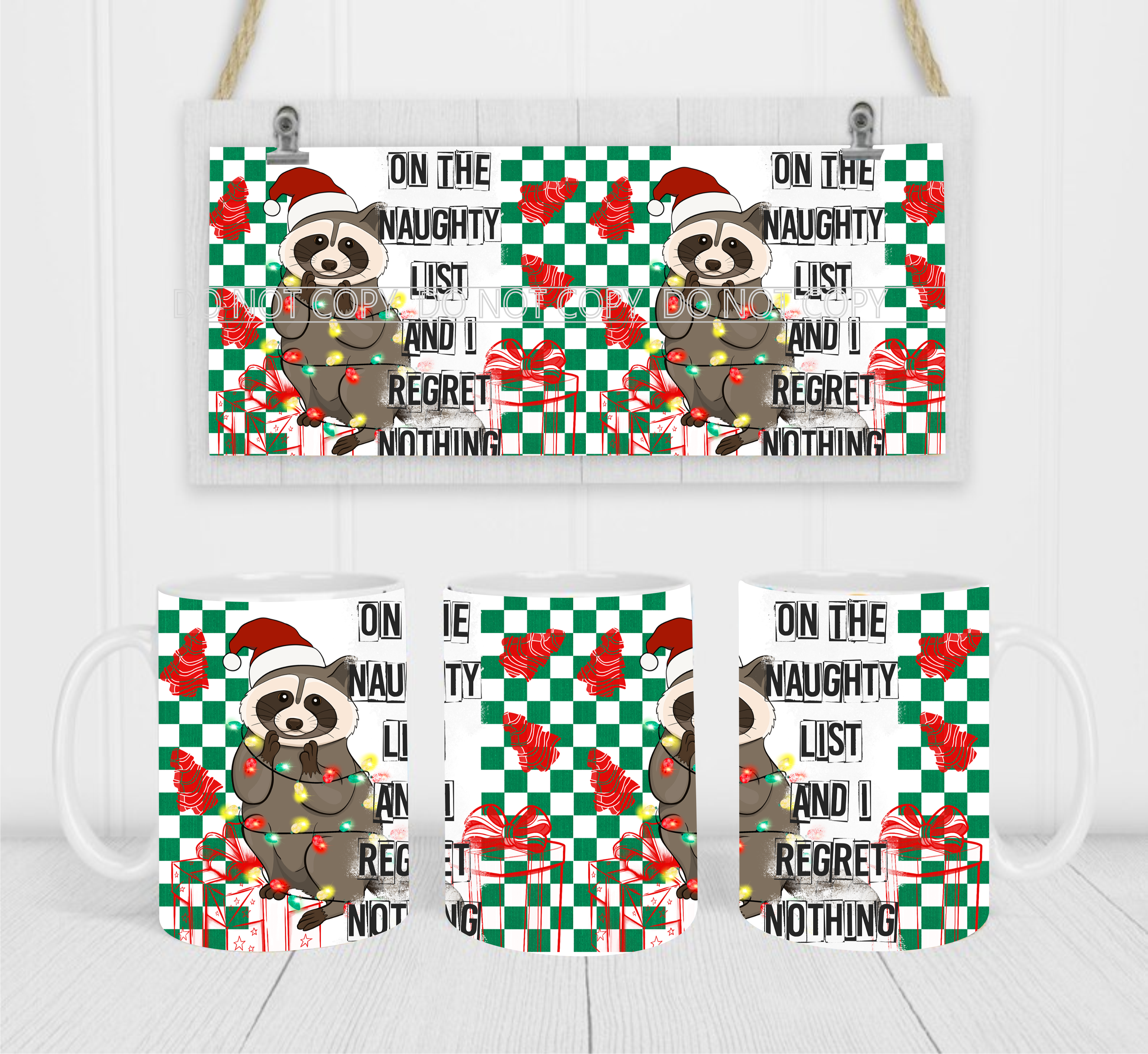 On The Naughty List, I Regret Nothing - Coffee Mug Wrap - Sublimation Transfers