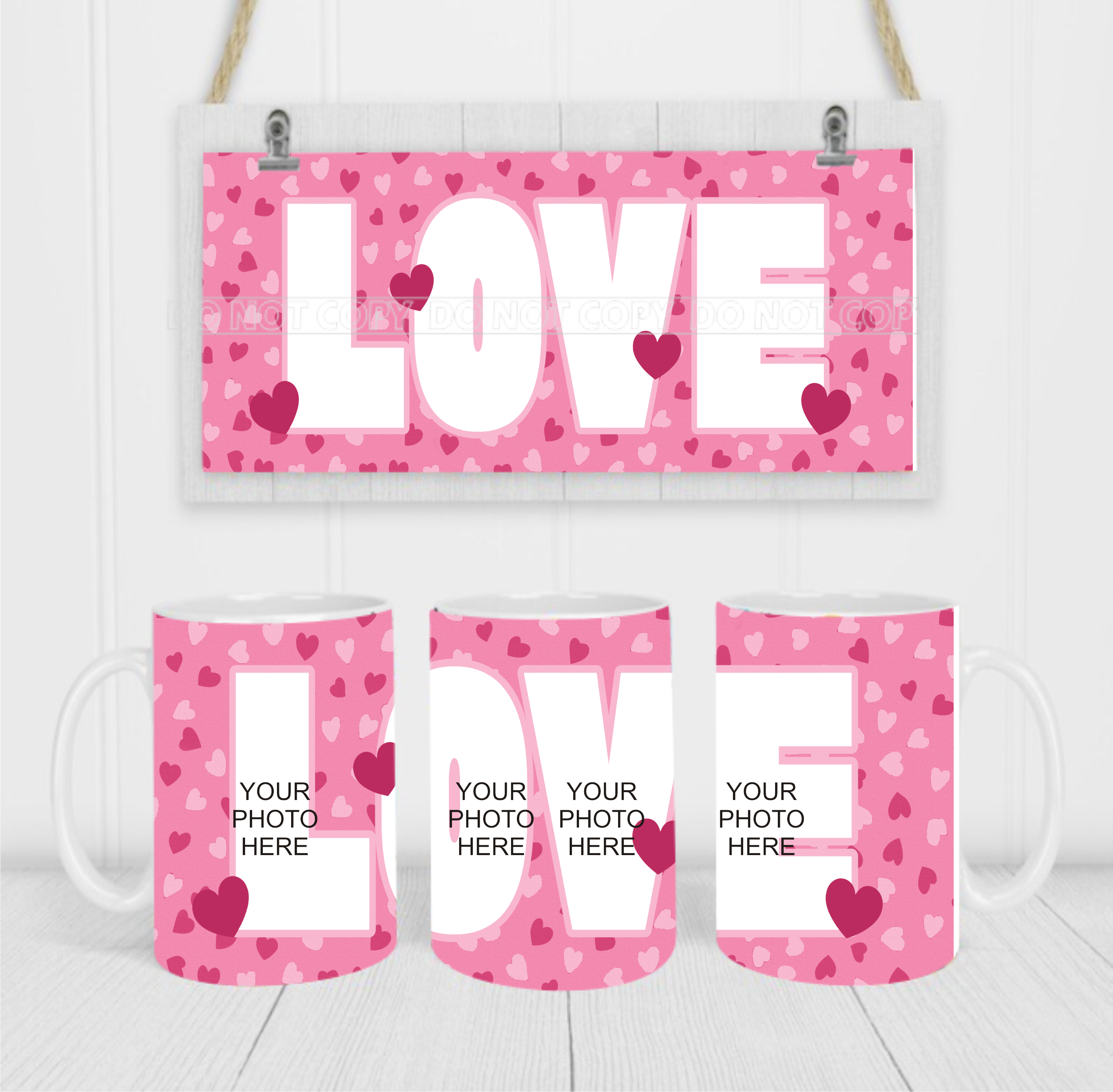 4 Photo Valentine's - Coffee Mug Wrap - Sublimation Transfers