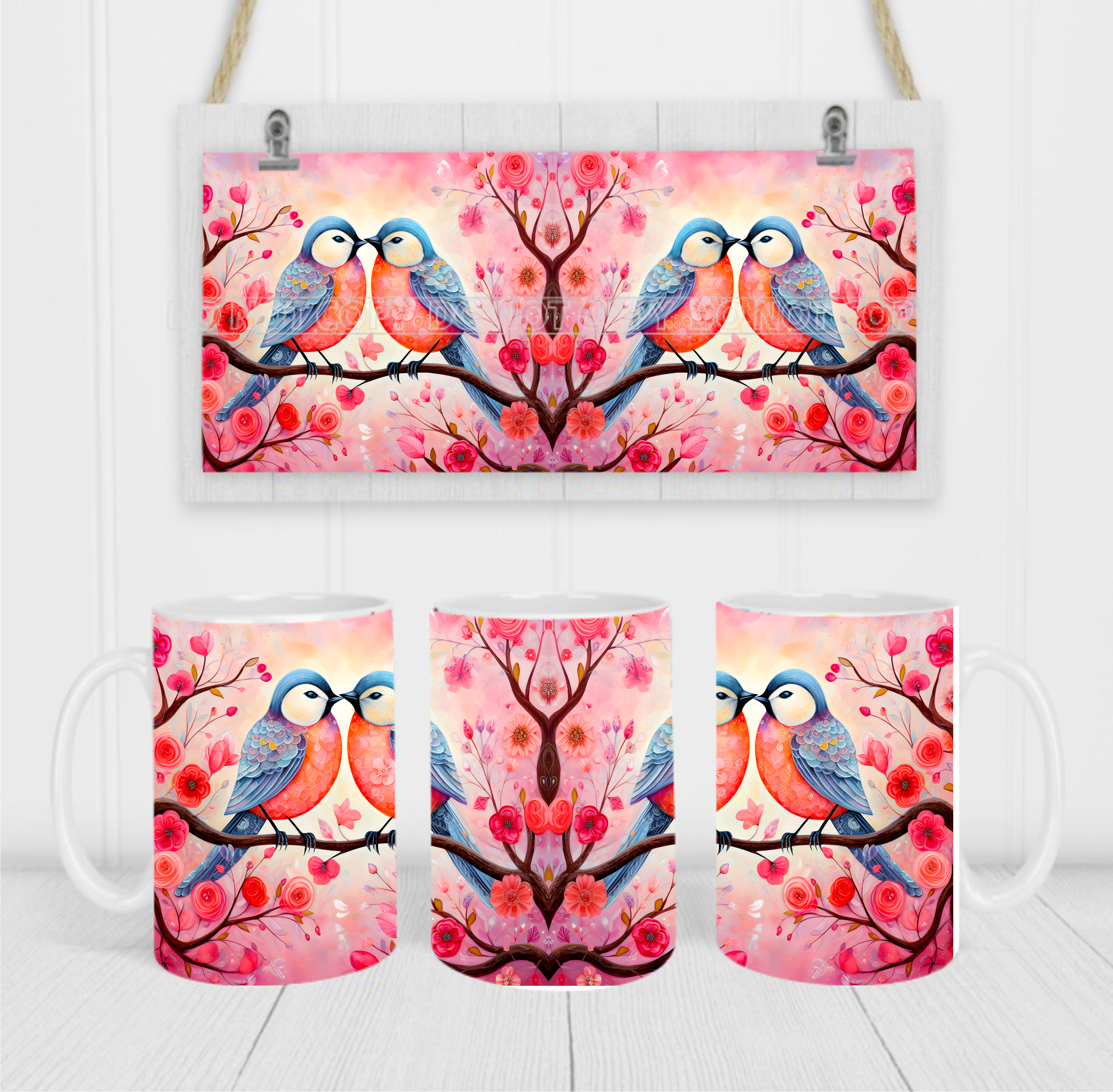Love Birds - Coffee Mug Wrap - Sublimation Transfers