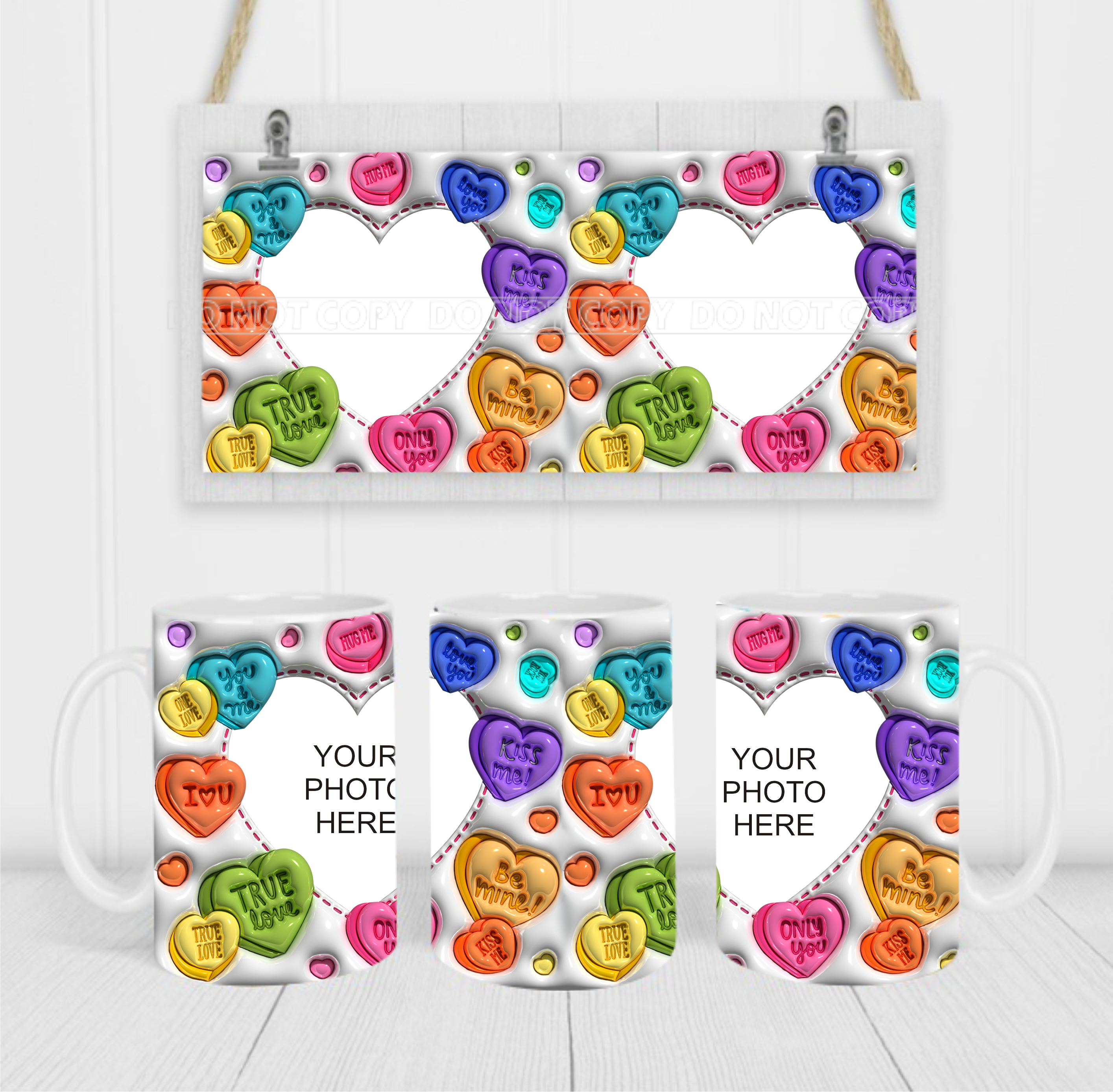 2 Photo Valentine's - Coffee Mug Wrap - Sublimation Transfers