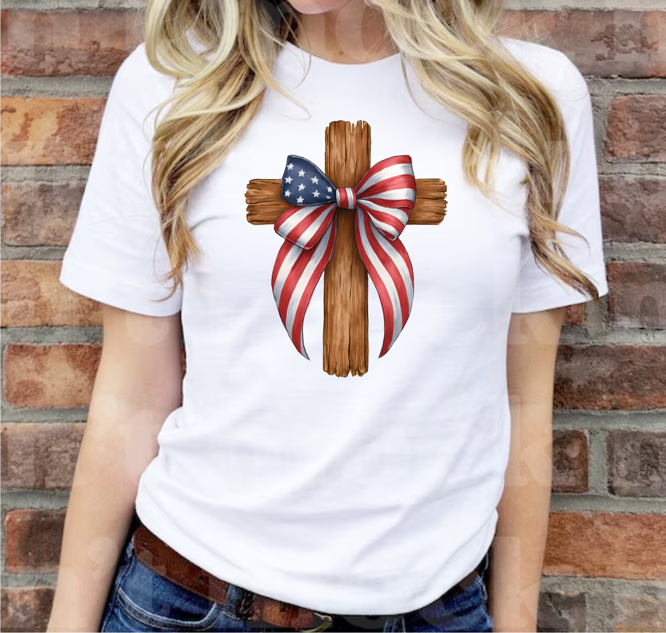 Patriotic Bow Wooden Cross - DTF Transfer