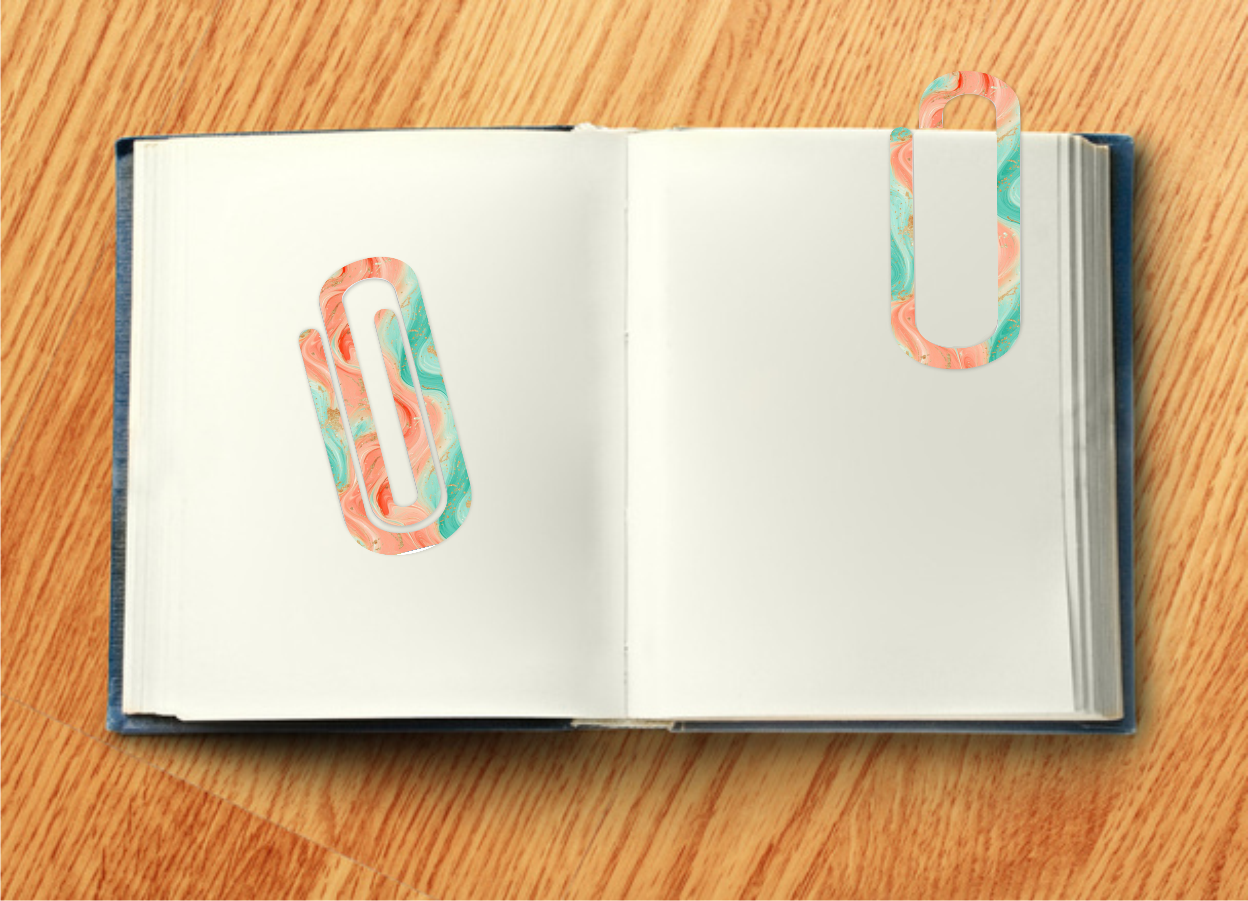 Mint & Coral Marble - Jumbo Paper Clip Transfer