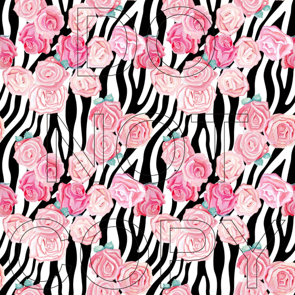 Zebra & Roses - Full Pattern - Vinyl, Sublimation Transfers