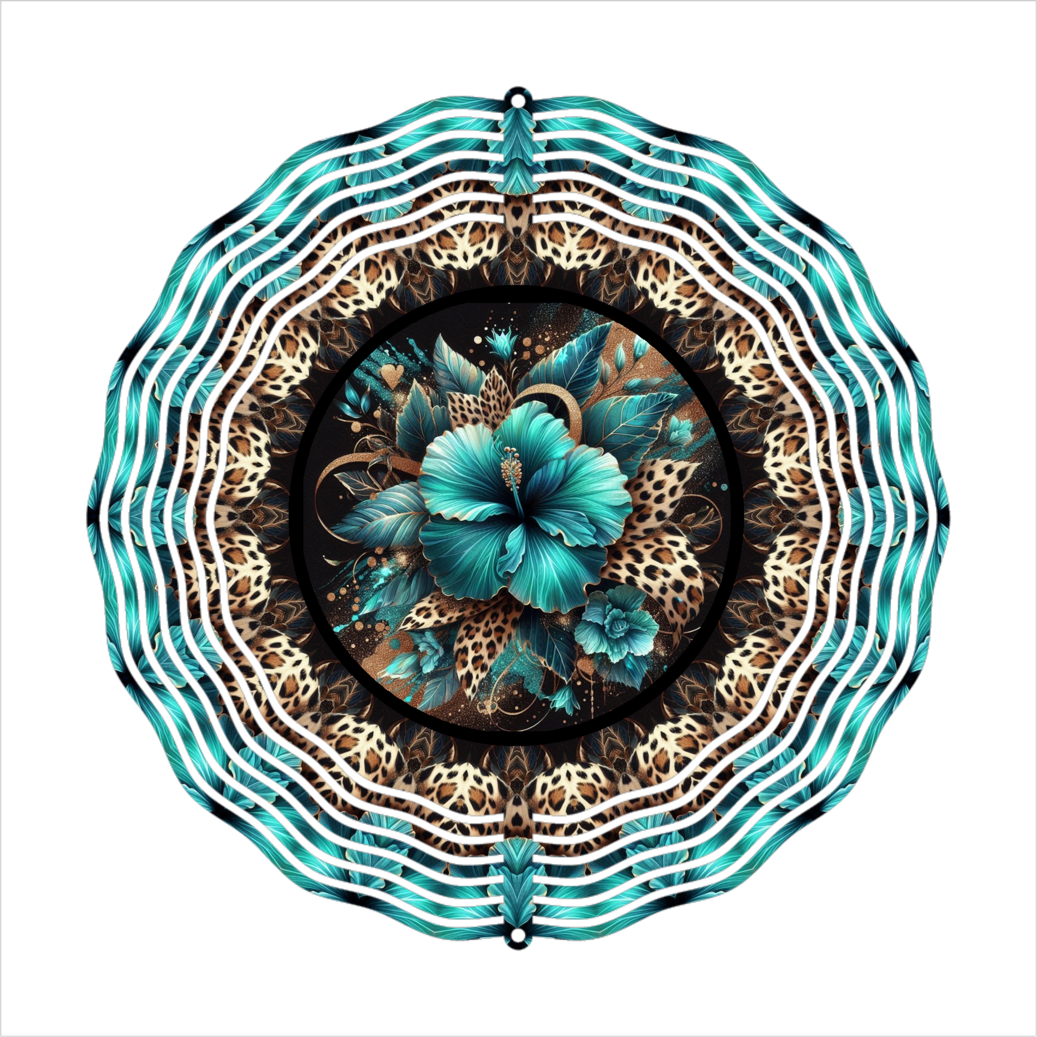 Teal & Leopard Flower - Wind Spinner - Sublimation Transfers
