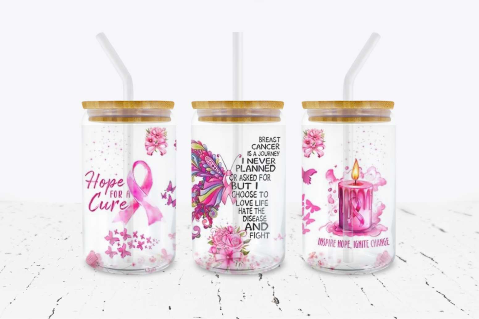 Hope For A Cure - Pink Ribbon -  UV DTF Transfer Wraps