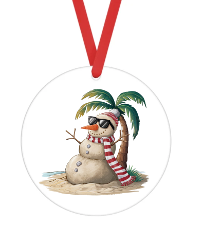 Beachy Snowman - Christmas Ornament -  UV DTF Decals