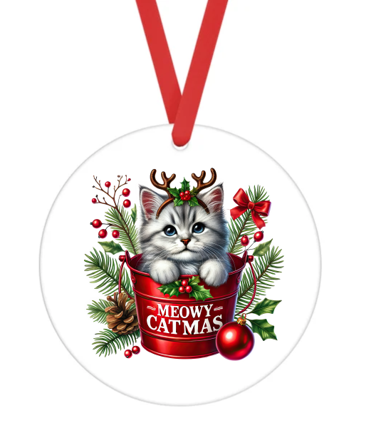 Meowy Catmas - Christmas Ornament -  UV DTF Decals