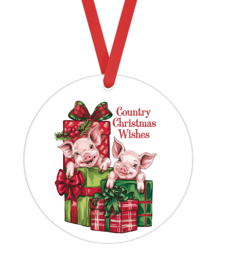 Country Christmas Pigs - Christmas Ornament -  UV DTF Decals