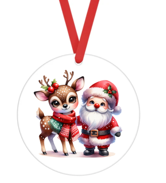 Santa & Reindeer - Christmas Ornament -  UV DTF Decals