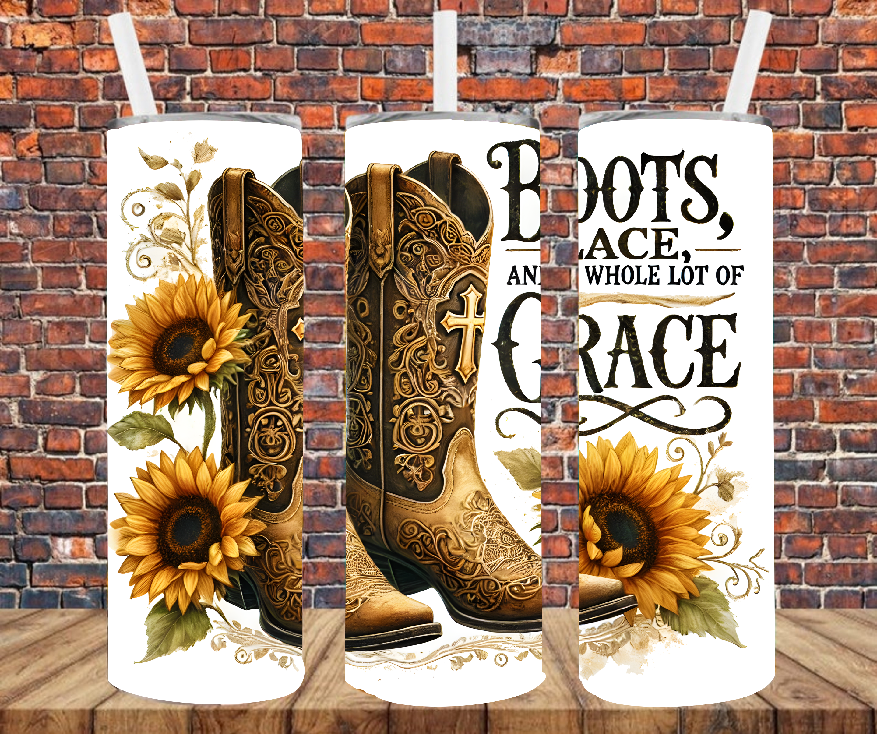 Boots, Lace & A Whole Lot Of Grace - Tumbler Wrap - Sublimation Transfer