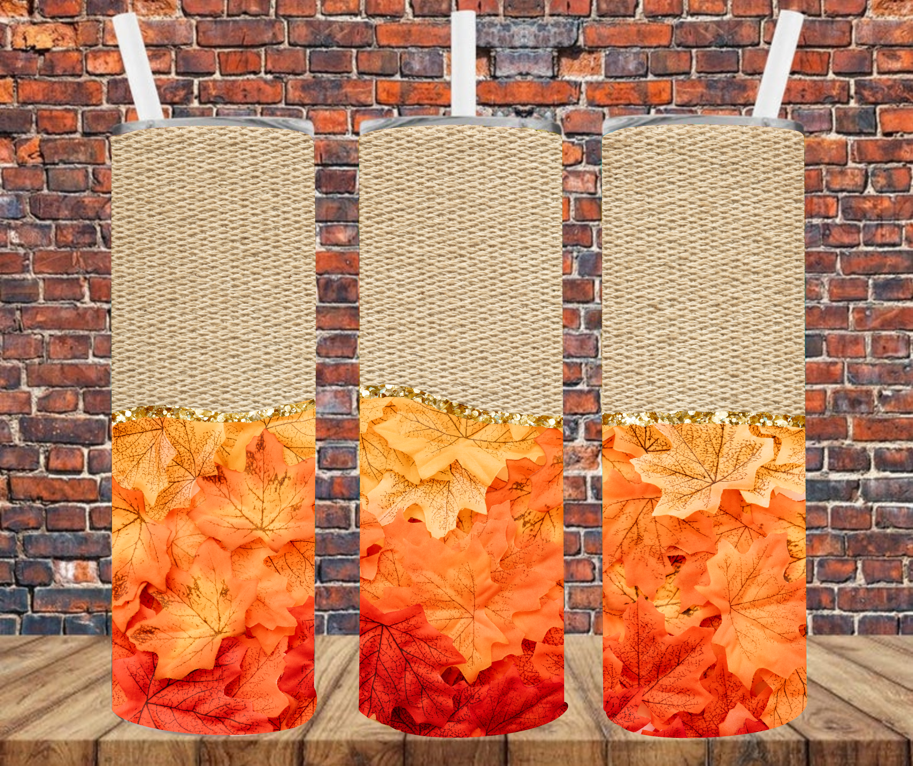 Burlap & Leaves - Tumbler Wrap - vinyl Transfers