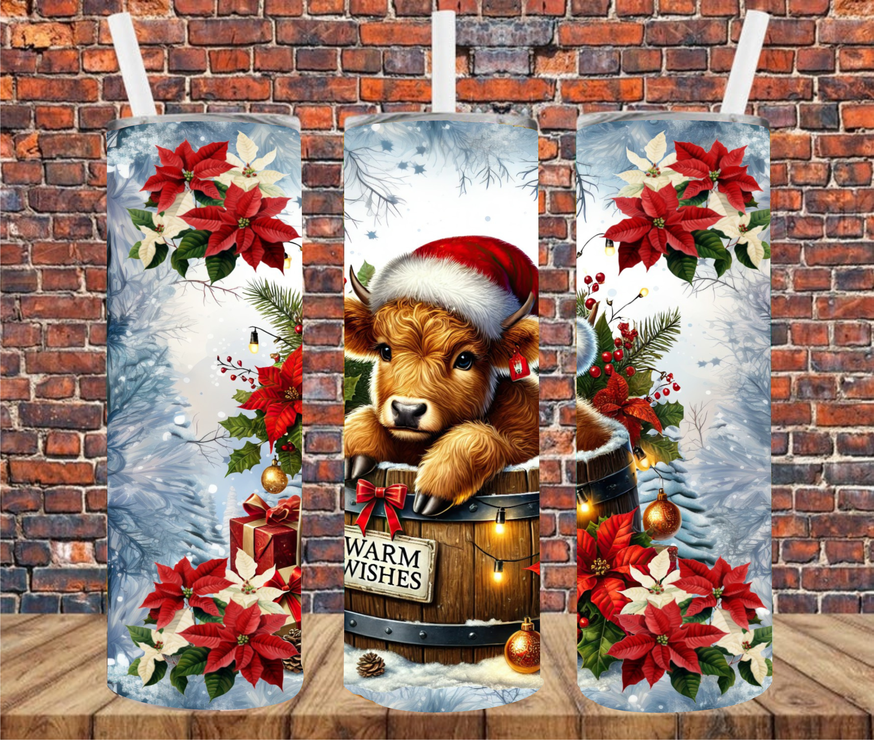 Country Christmas Cow - Tumbler Wrap - Sublimation Transfers