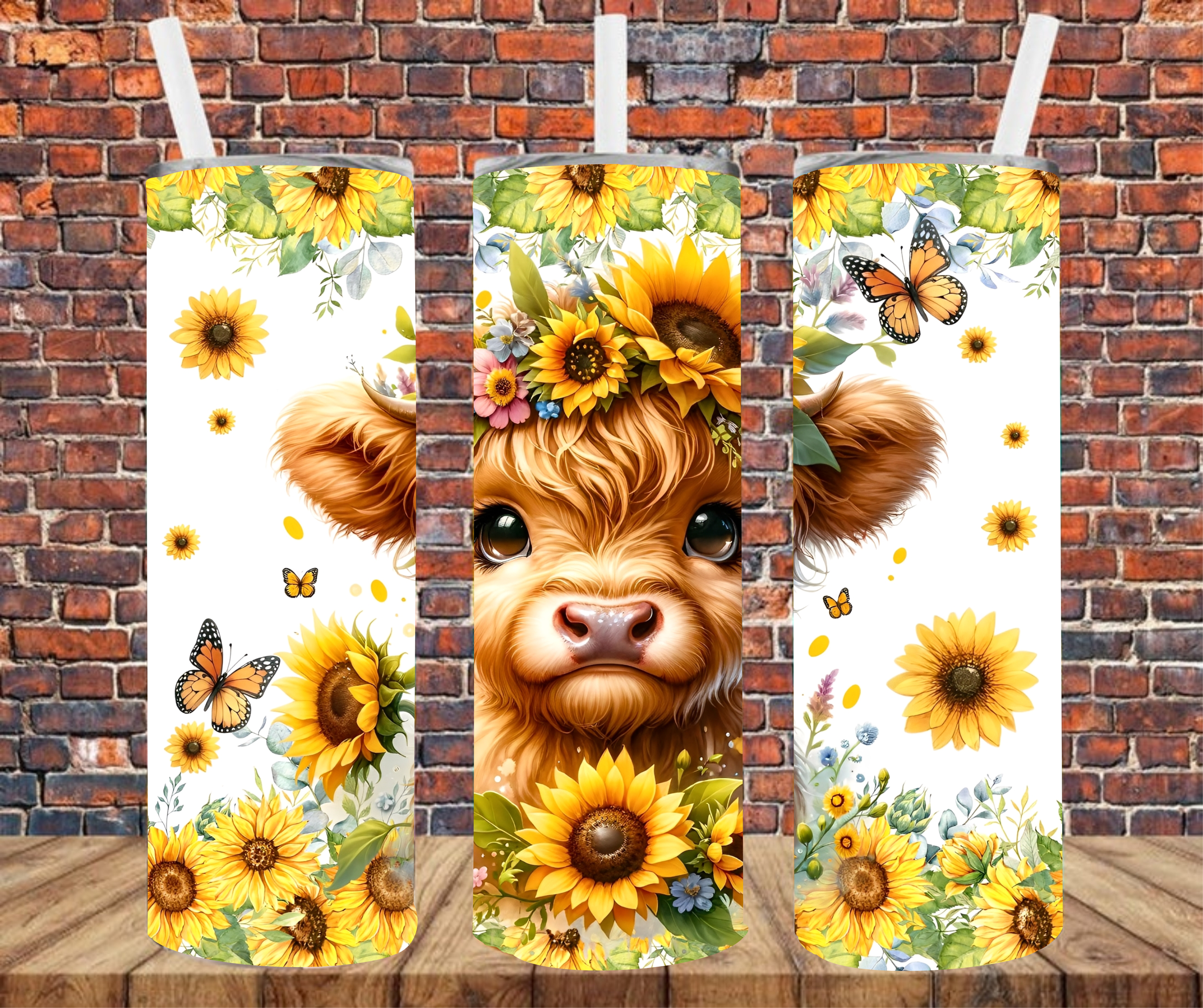 Country Cow & Sunflowers - Tumbler Wrap - vinyl Transfers