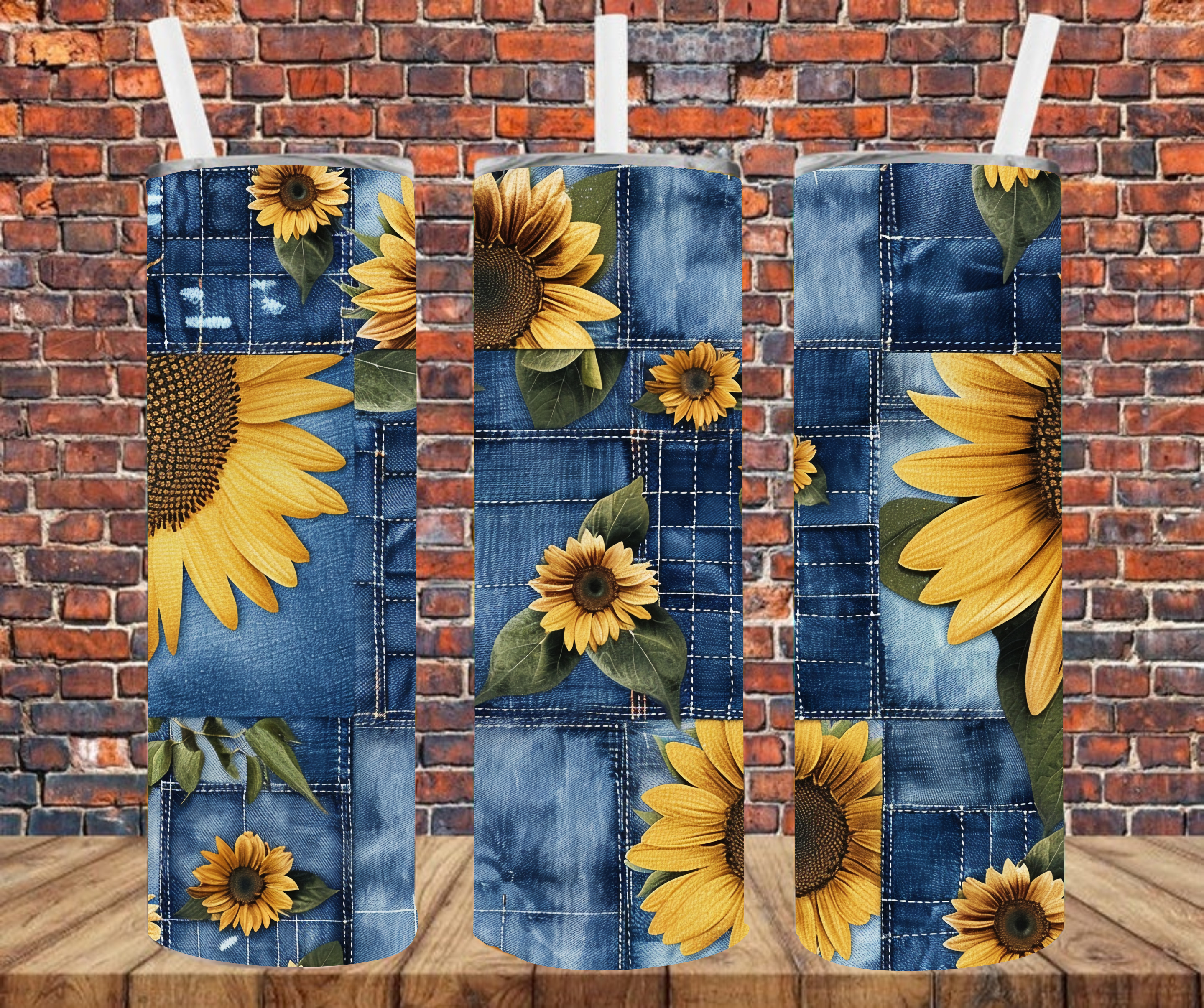 Denim & Sunflowers - Tumbler Wrap - Sublimation Transfers