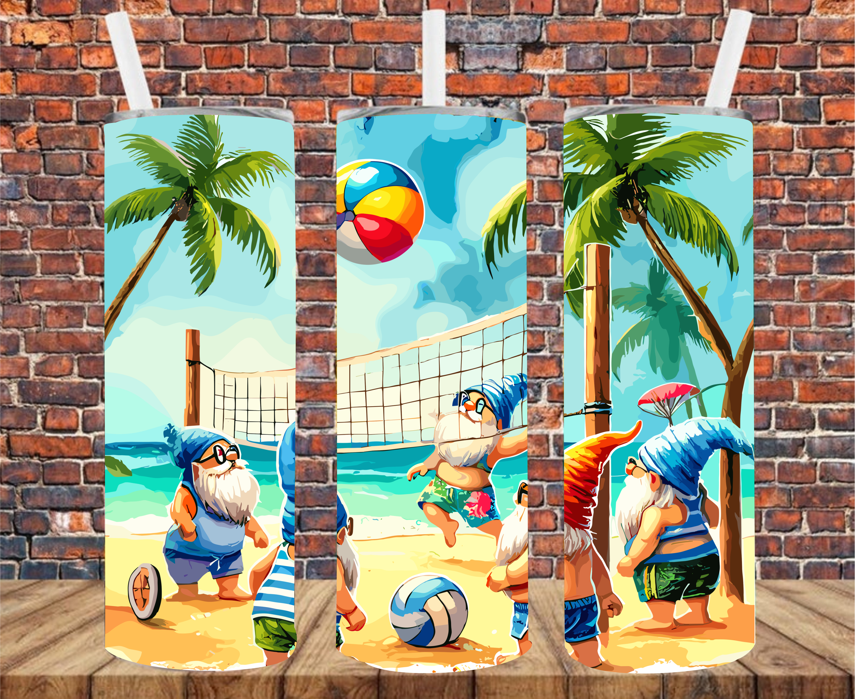 Gnome Playing Beach Volleyball - Tumbler Wrap - Sublimation Transfer
