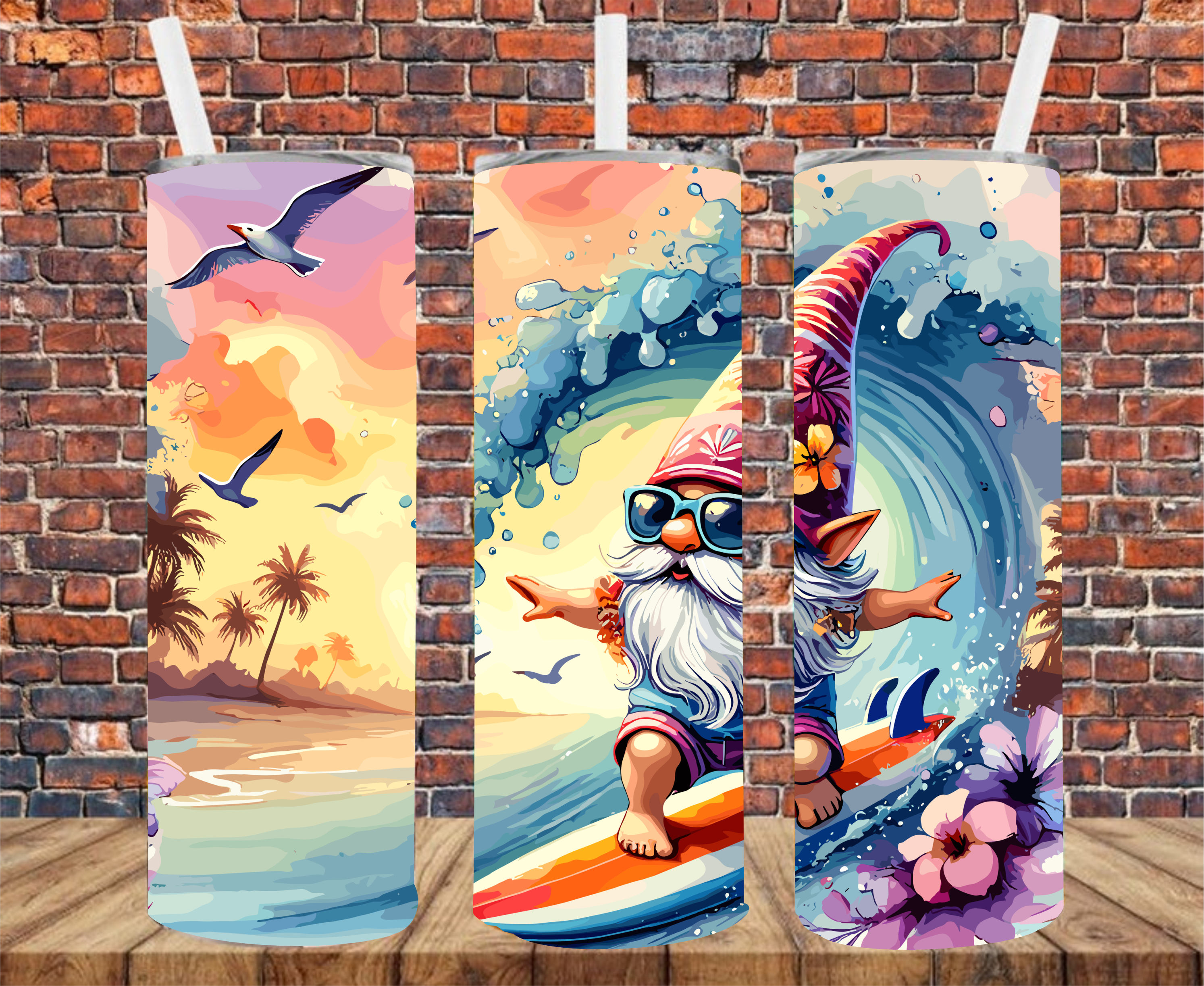 Gnome Surfing - Tumbler Wrap - Sublimation Transfer