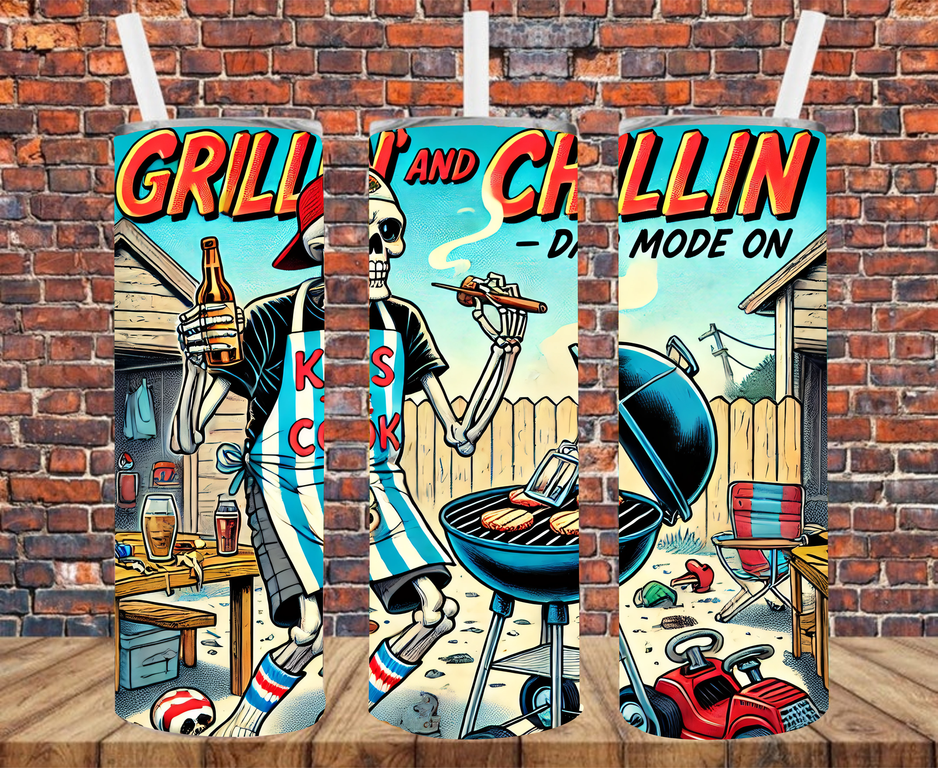 Grillin & Chillin, Dad Mode On - Tumbler Wrap - Sublimation Transfer