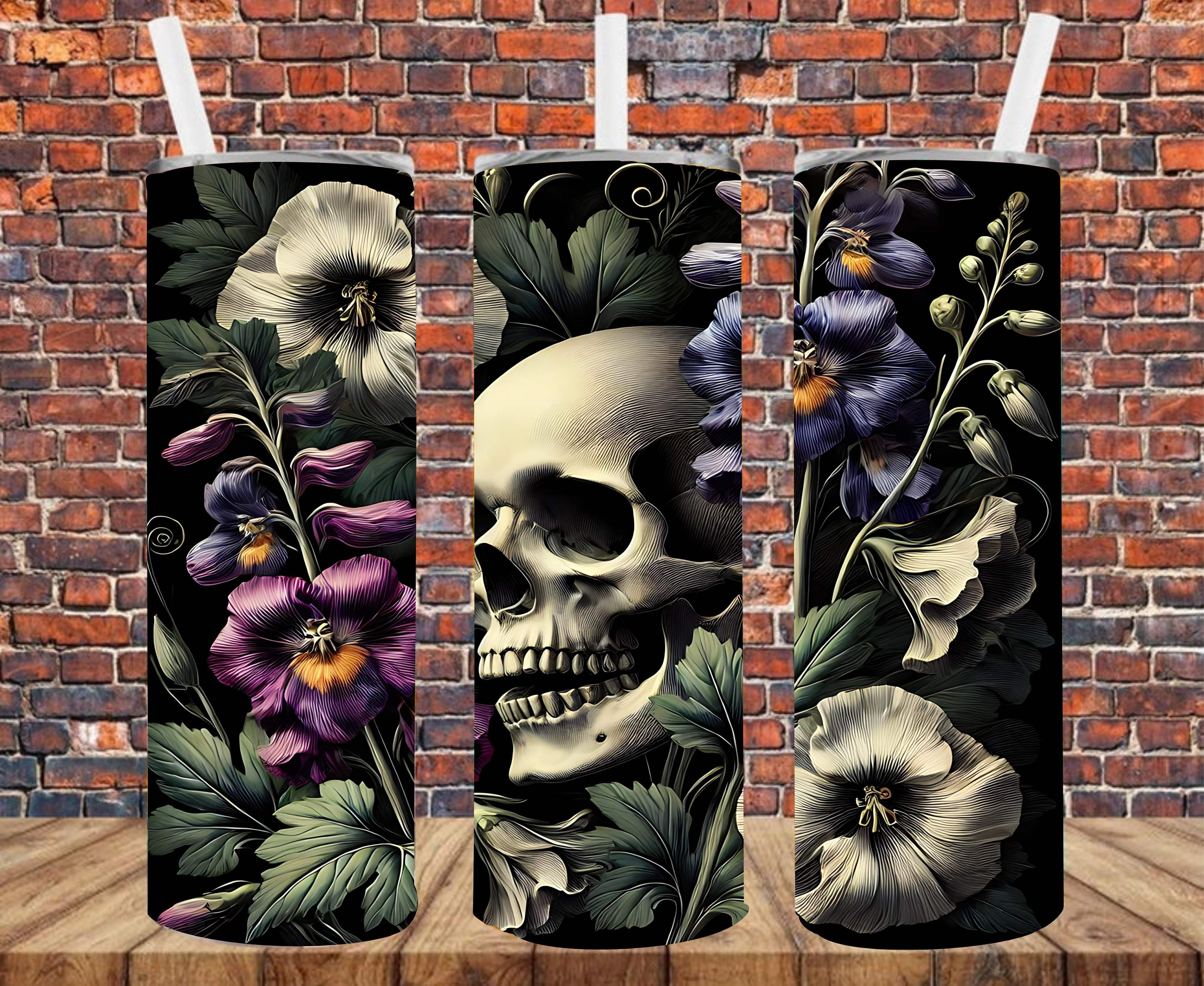 Floral Skull - Tumbler Wrap - Sublimation Transfer