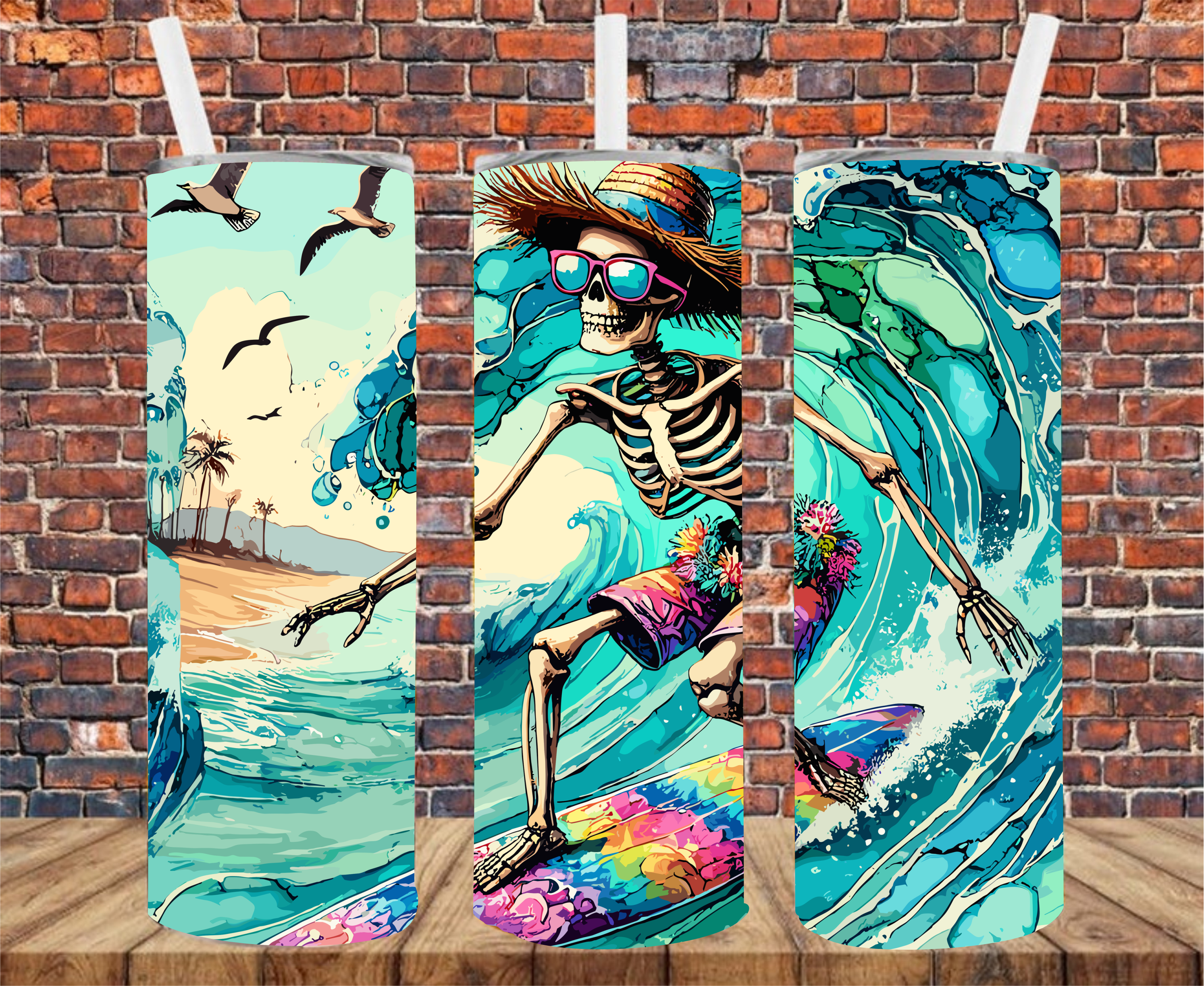 Skeleton Surfing - Tumbler Wrap - Sublimation Transfer