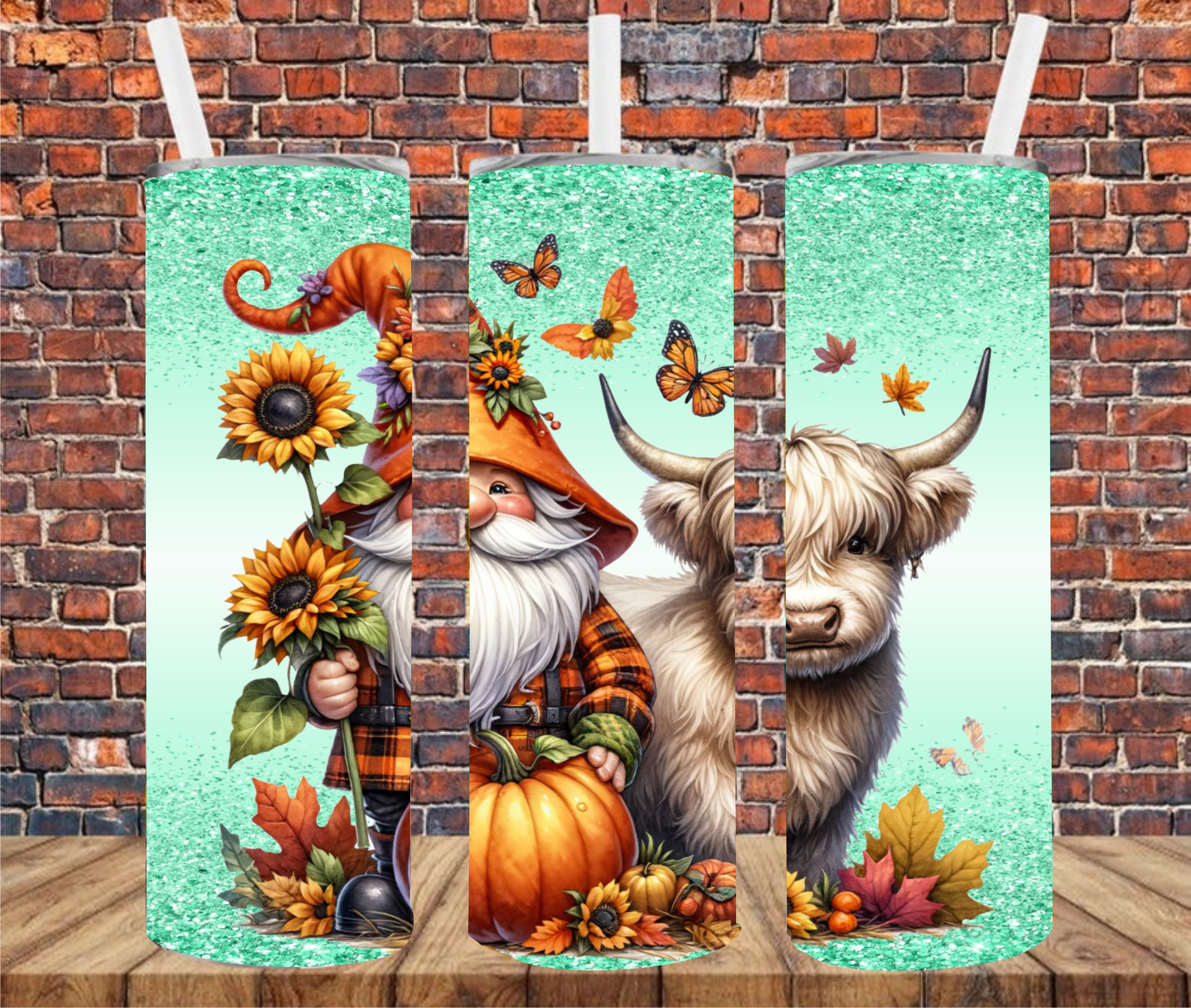 Autumn Country Cow & Gnome - Tumbler Wrap - Sublimation Transfers