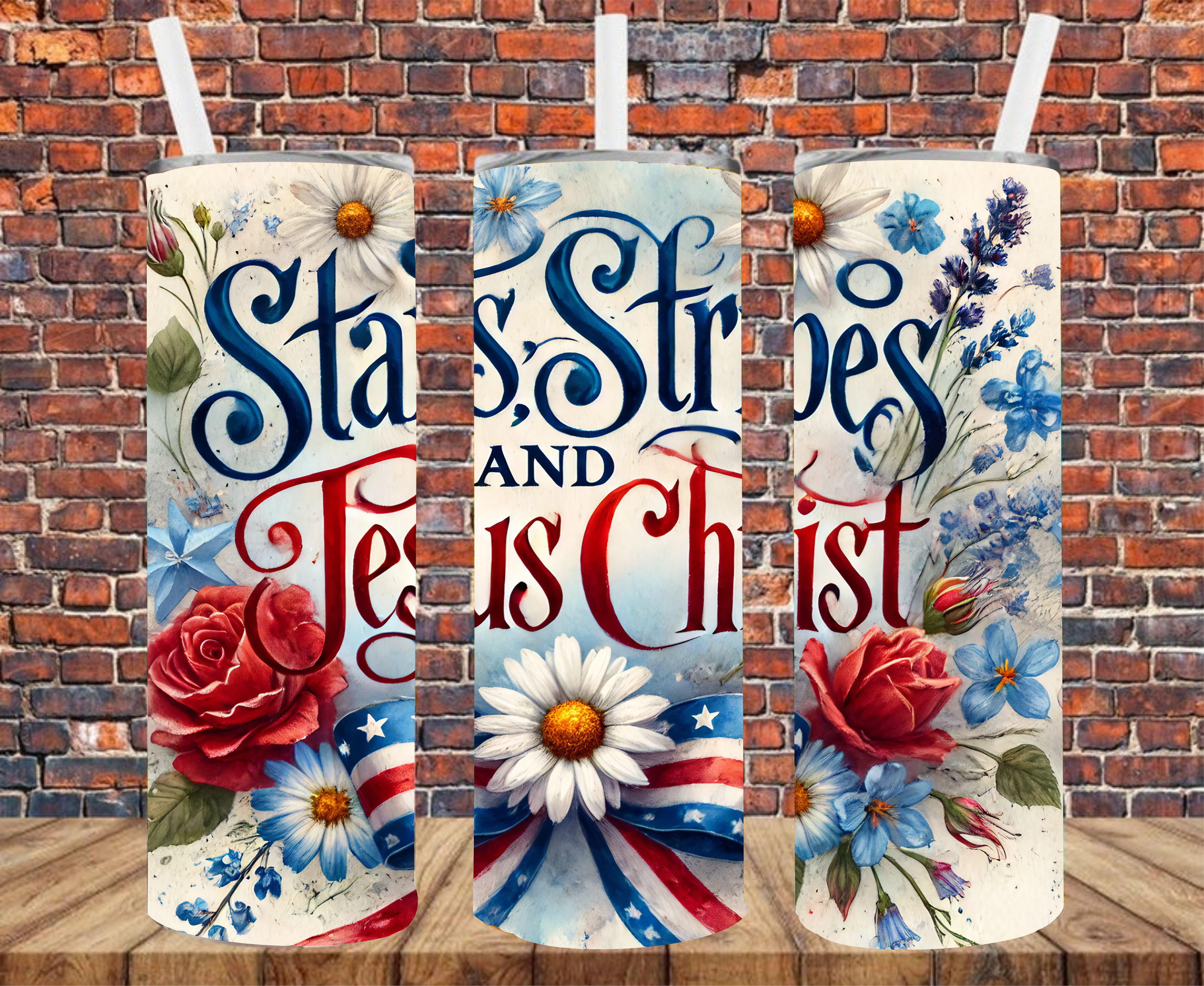 Stars Stripes & Jesus Christ - Tumbler Wrap - Sublimation Transfer