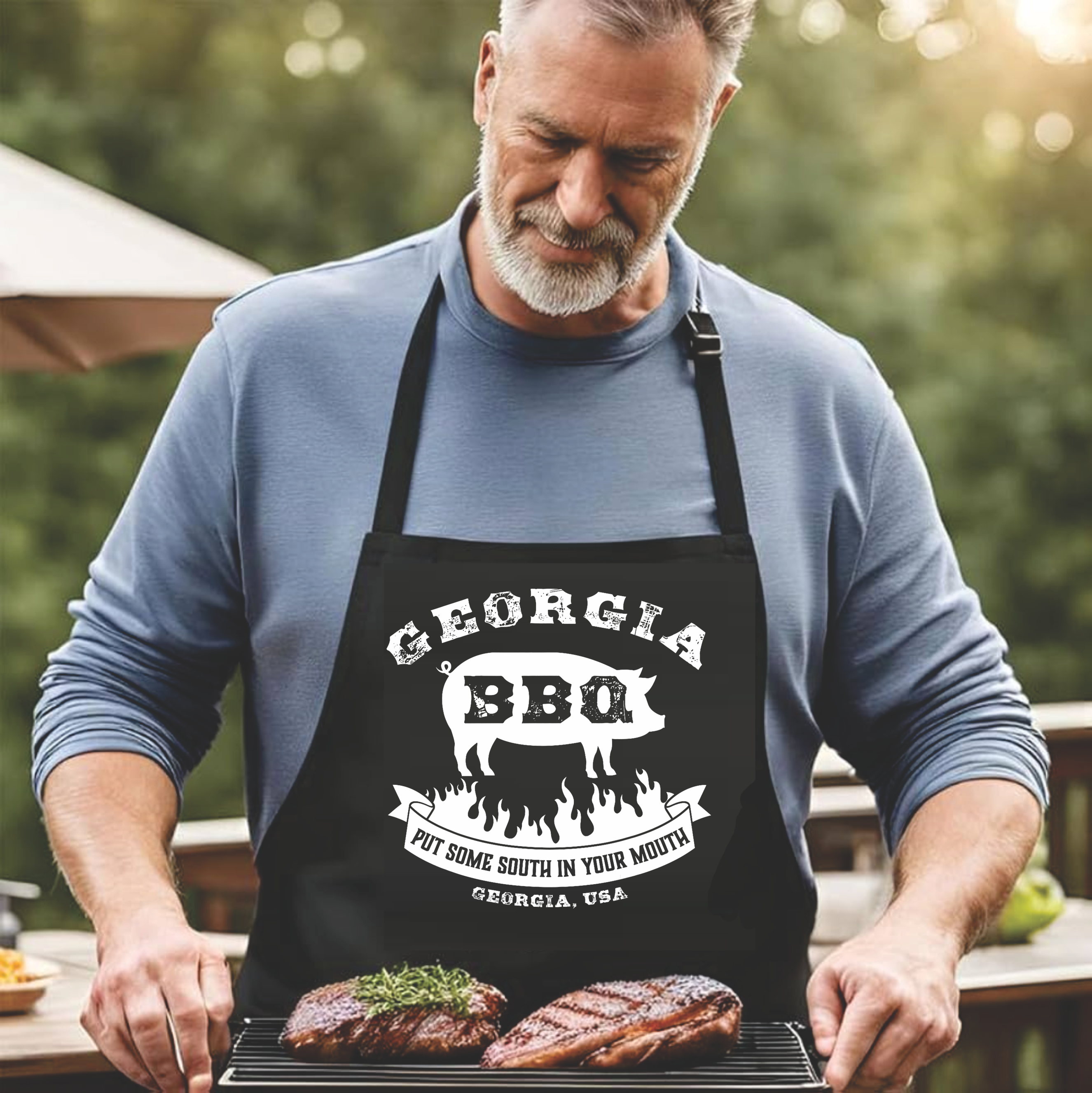 Georgia BBQ. Put Some South In Your Mouth - DTF Transfer for Shirts & Aprons
