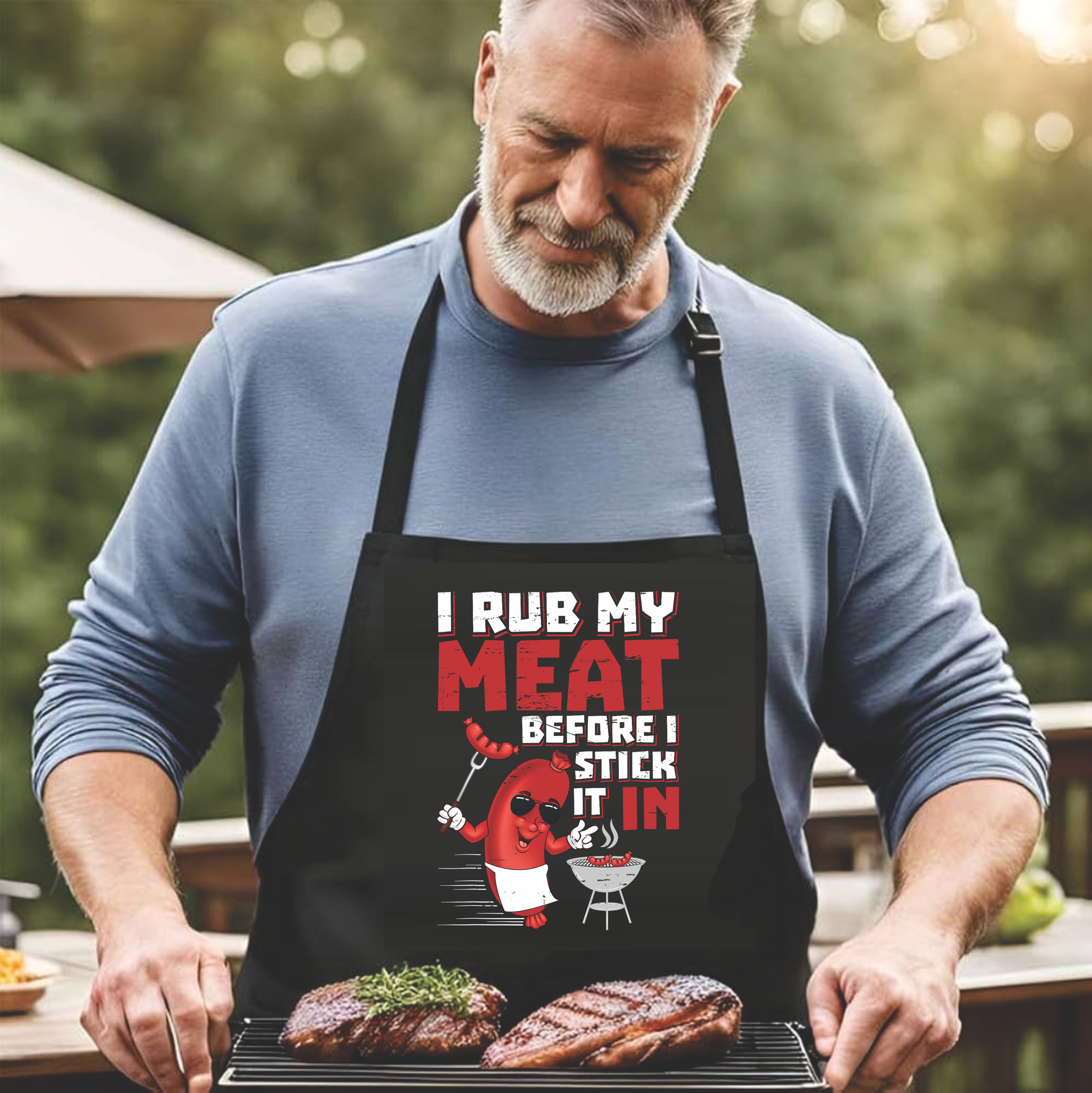 I Rub My Meat Before I Stick It In - DTF Transfer for Shirts & Aprons