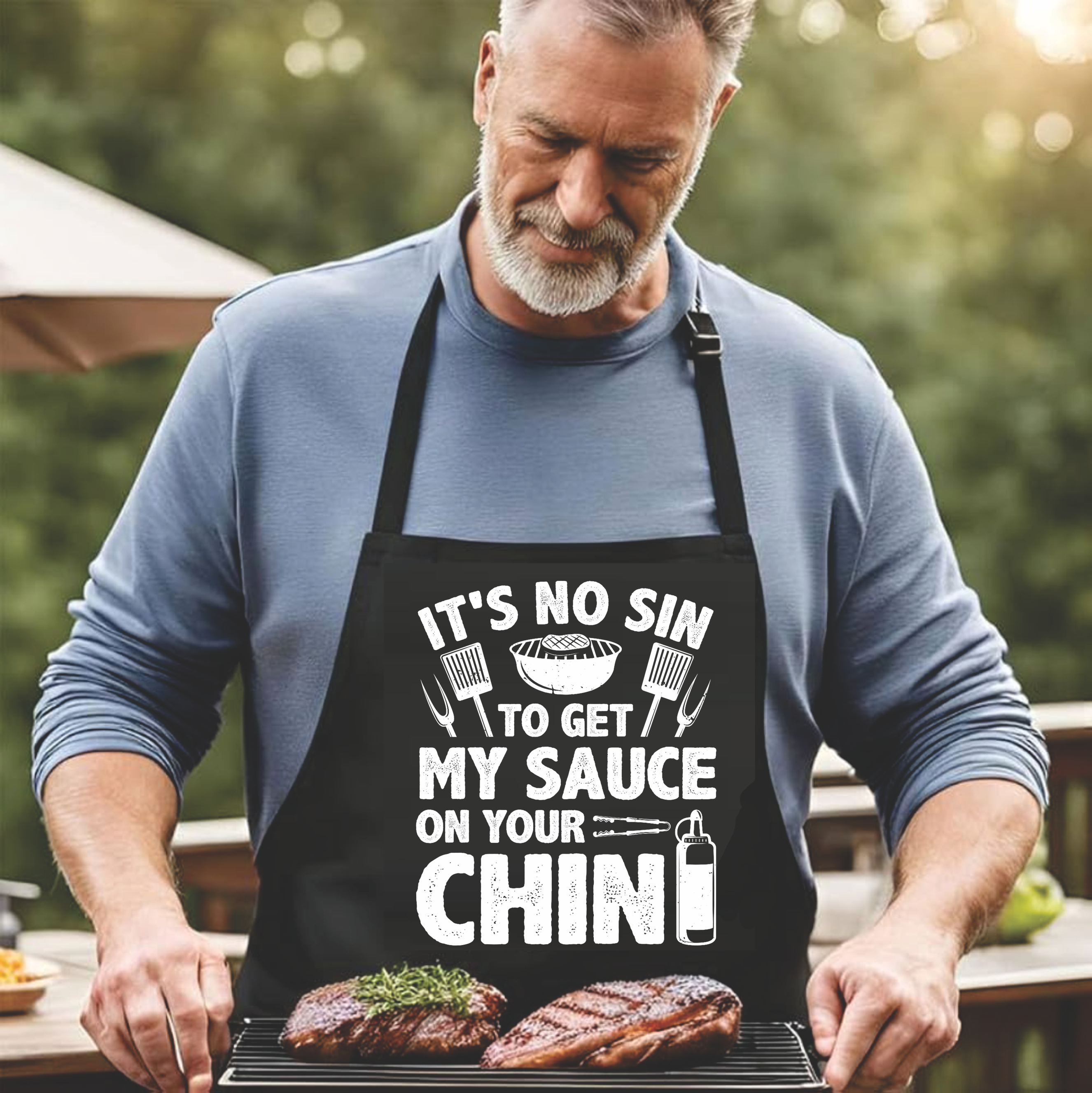 It's No Sin To Get My Sauce On Your Chin - DTF Transfer for Shirts & Aprons