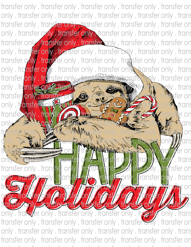 Happy Holidays Sloth - Waterslide, Sublimation Transfers