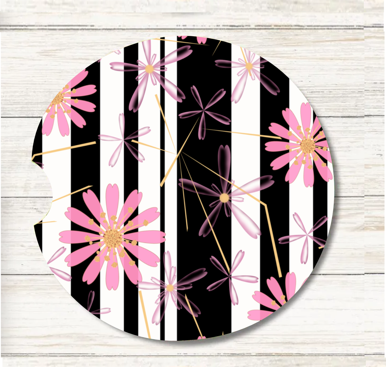 Abstract Flower & Stripes - Car Coaster & Keychain Transfer