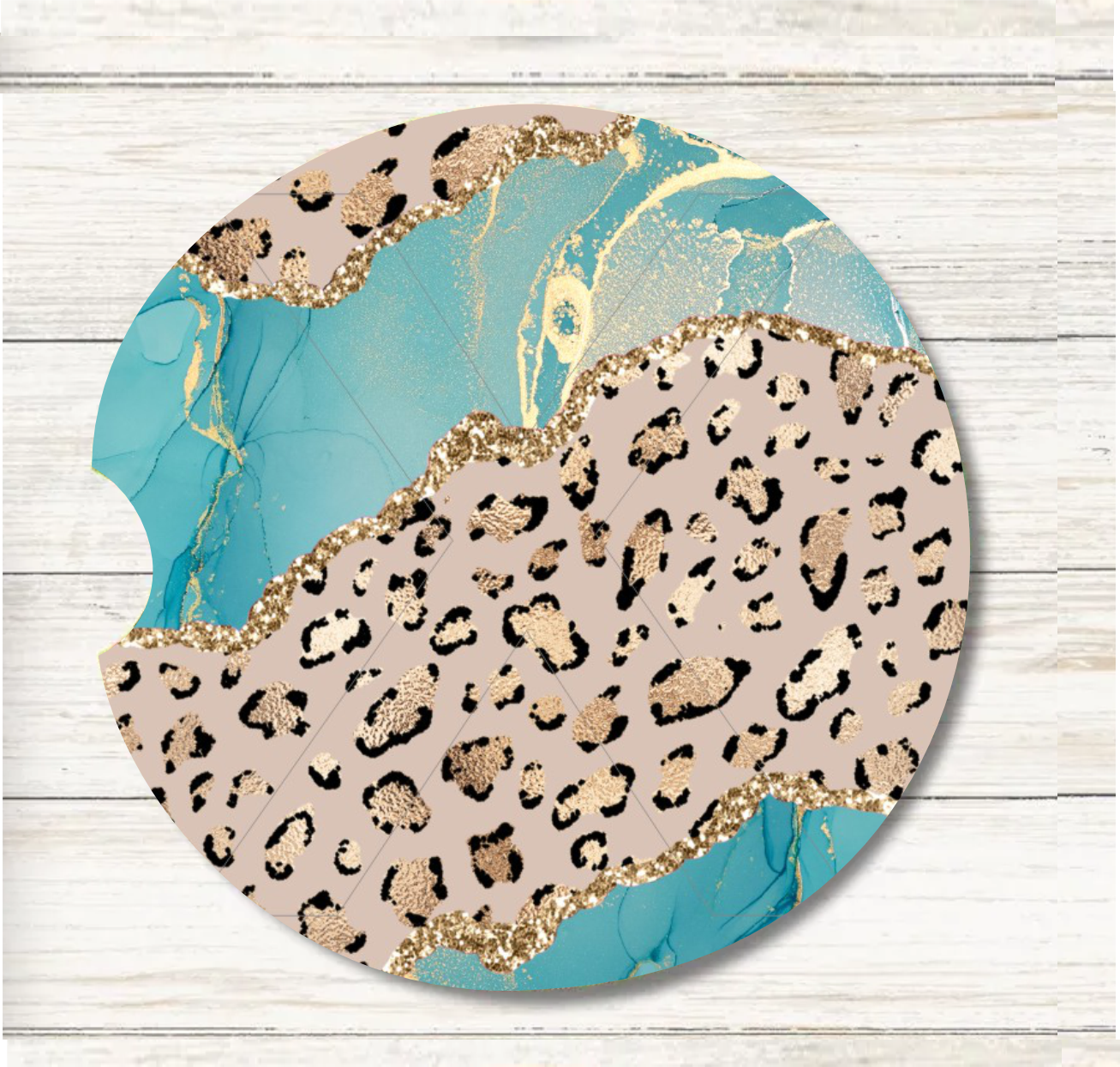 Leopard & Teal - Car Coaster & Keychain Transfer