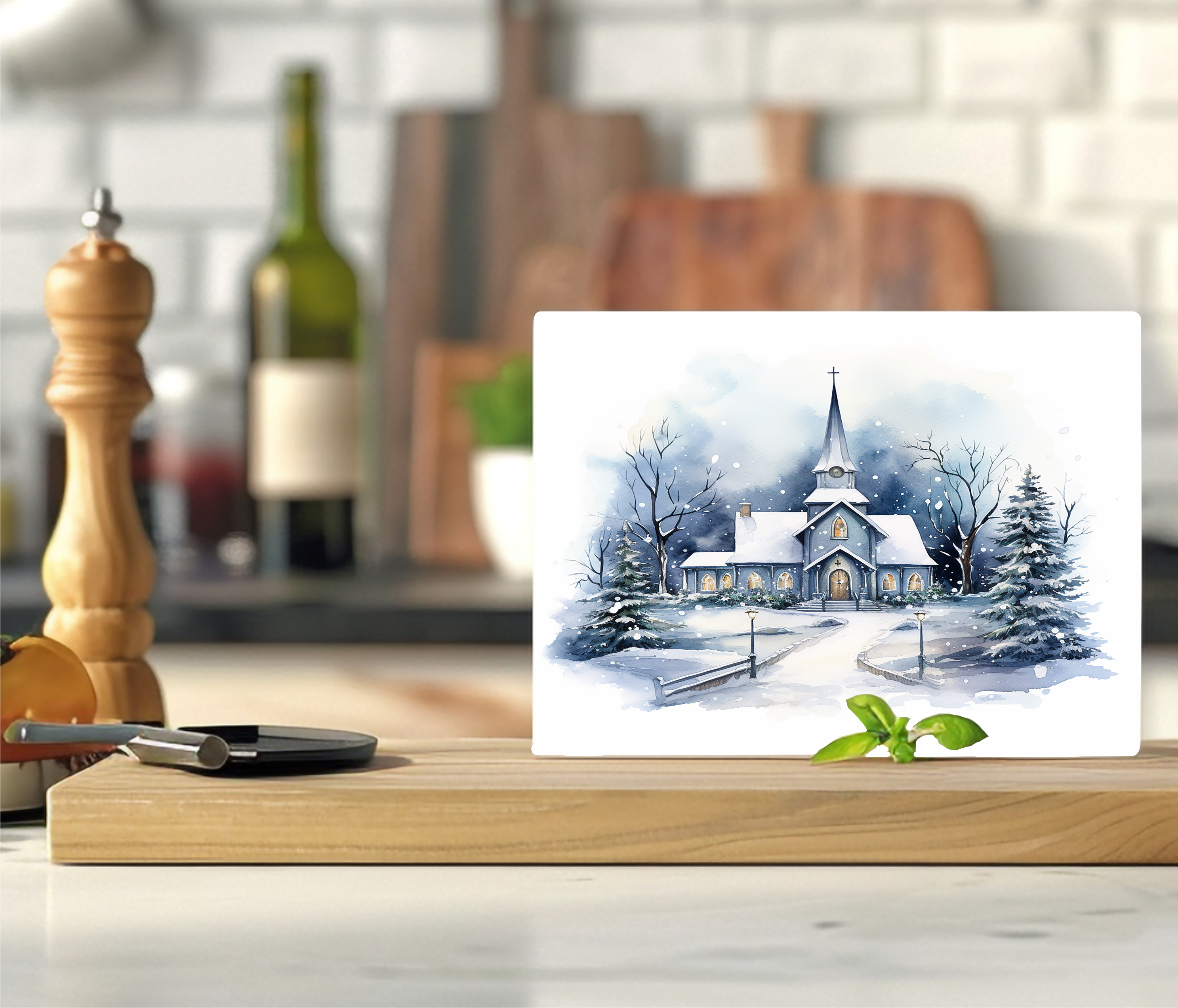 Wintery Church - Cutting Board - Sublimation Transfer
