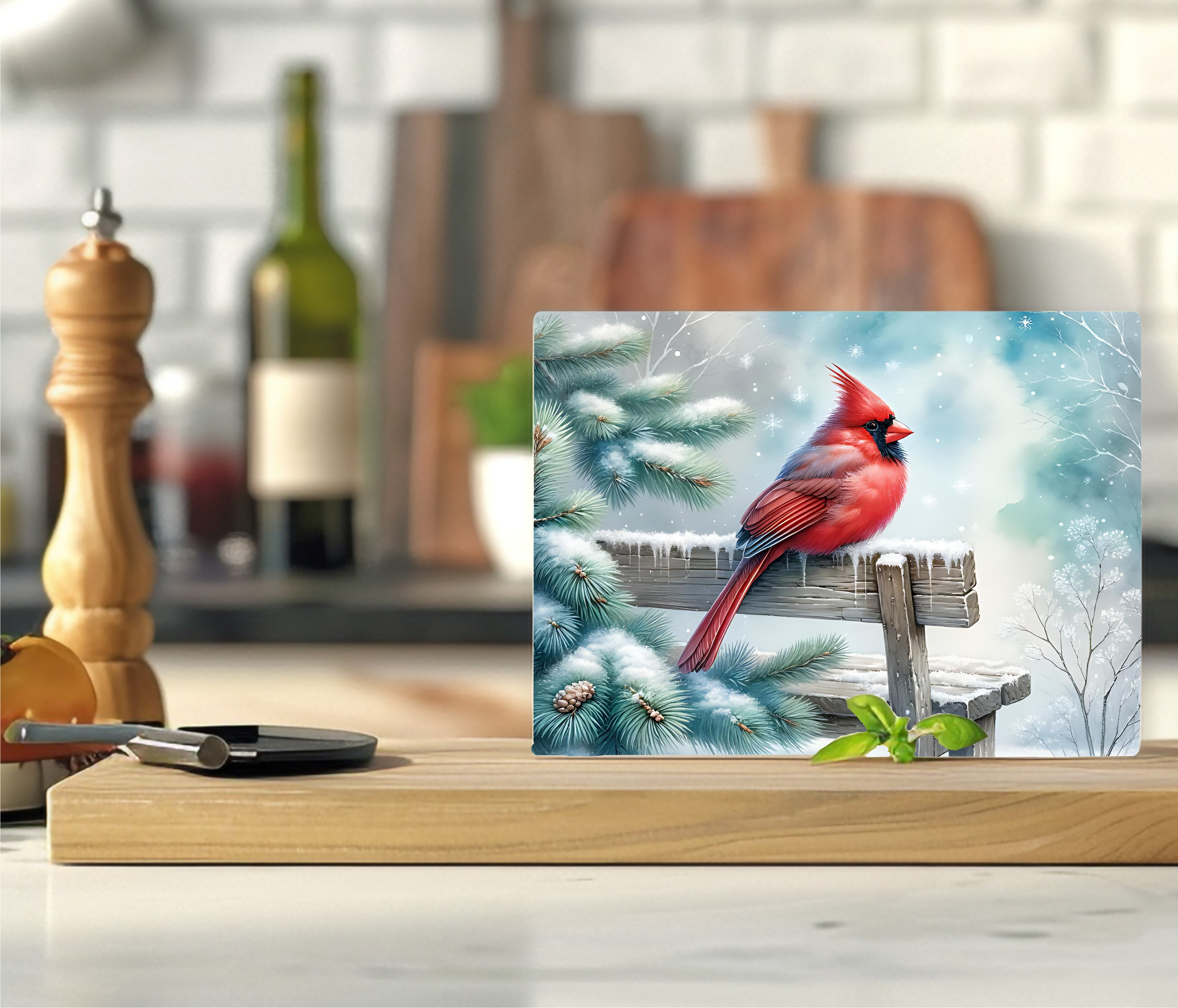 Cardinal Snowy Scene - Cutting Board - Sublimation Transfer