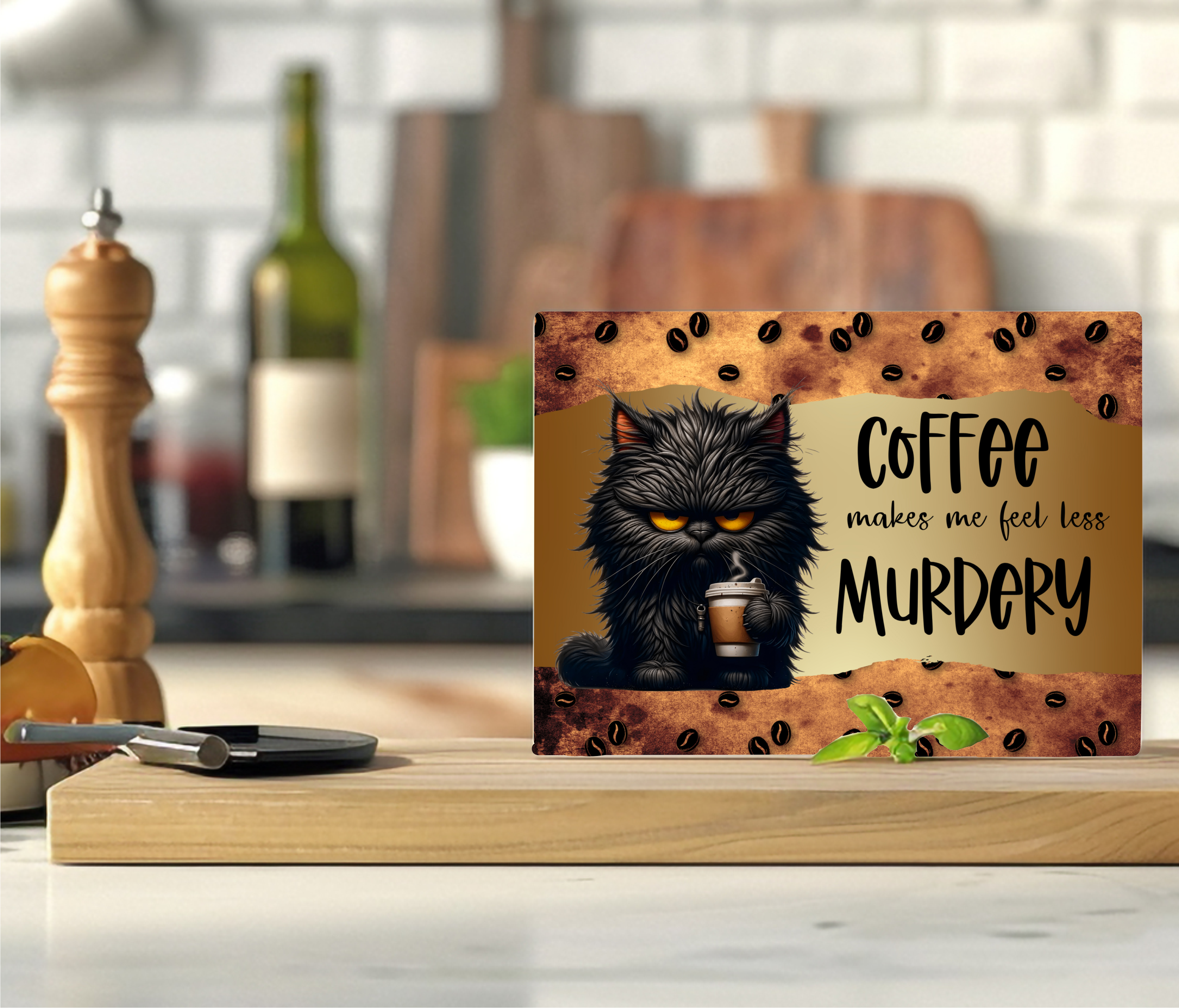 Coffee Makes Me Less Murdery - Cutting Board - Sublimation Transfer