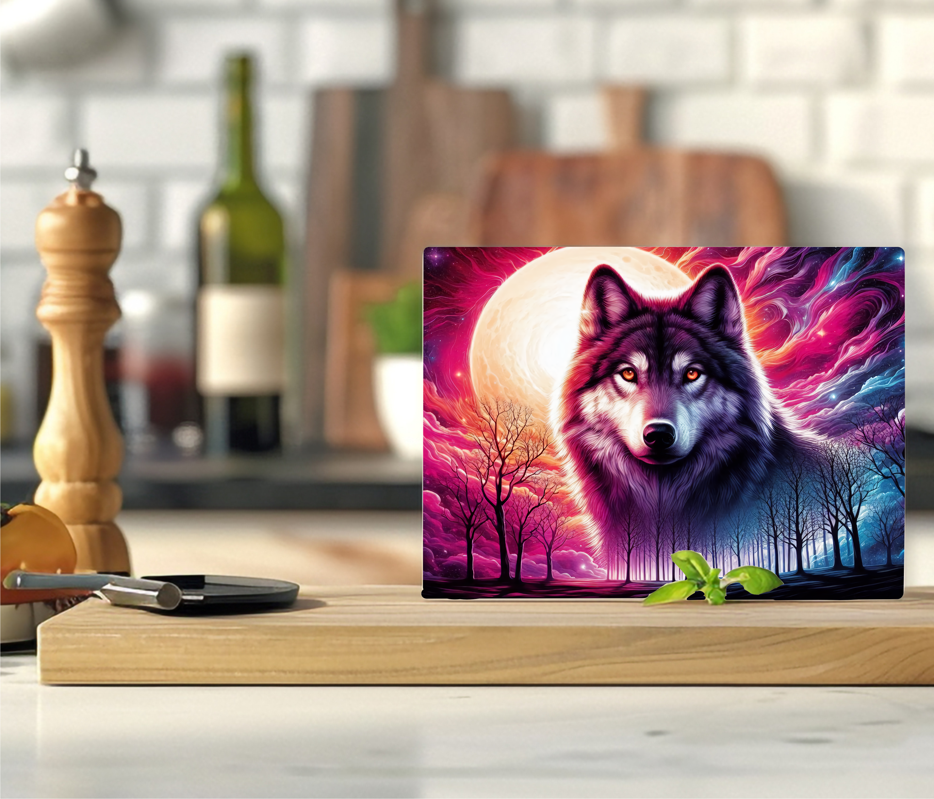 Cosmic Neon Wolf - Cutting Board - Sublimation Transfer