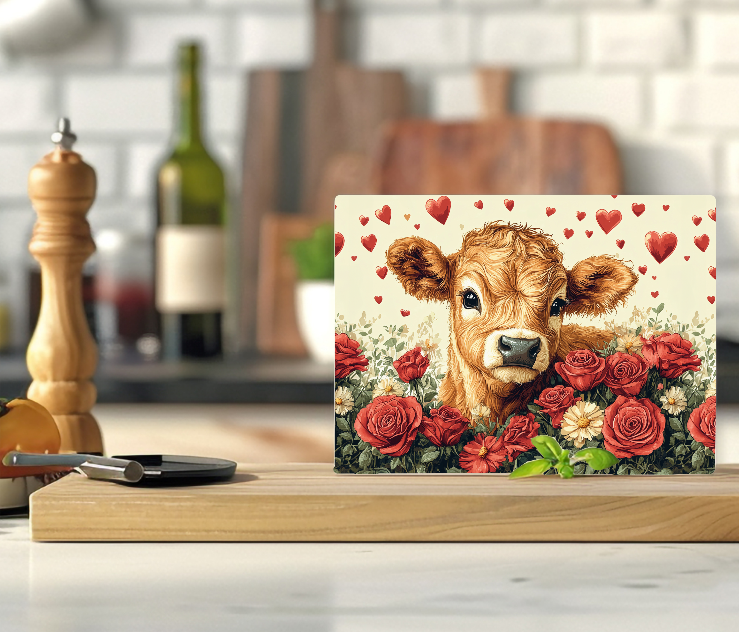 Country Cow & Roses - Cutting Board - Sublimation Transfer